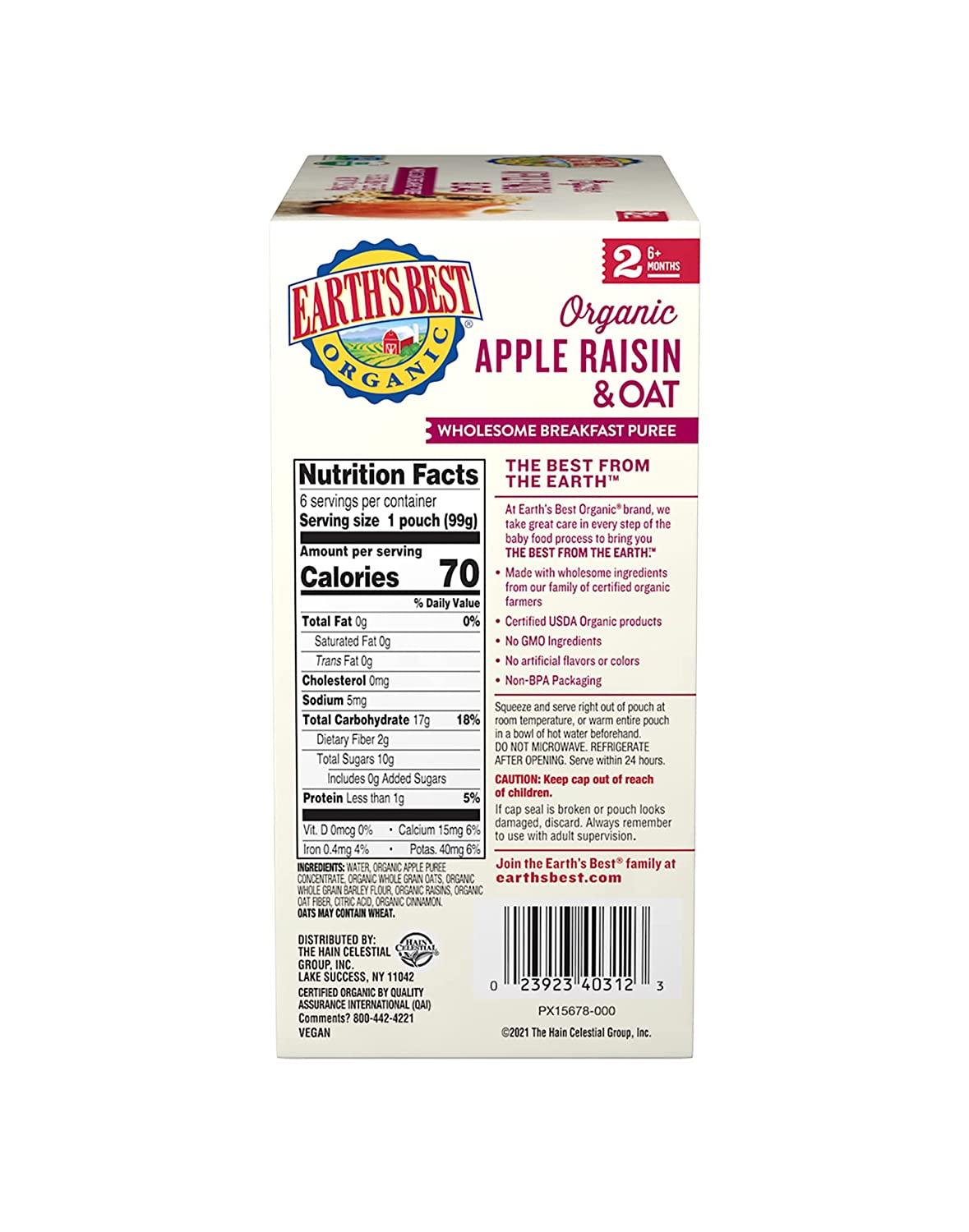 Earth's Best Organic Stage 2 Breakfast Baby Food Apple Raisin ...