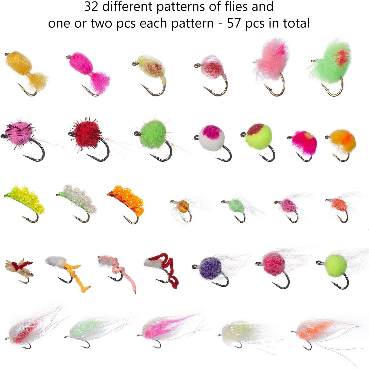 BASSDASH Trout Salmon Fishing Flies Kit With Fly Box | 122 Flies Barbed & Barbless Hooks