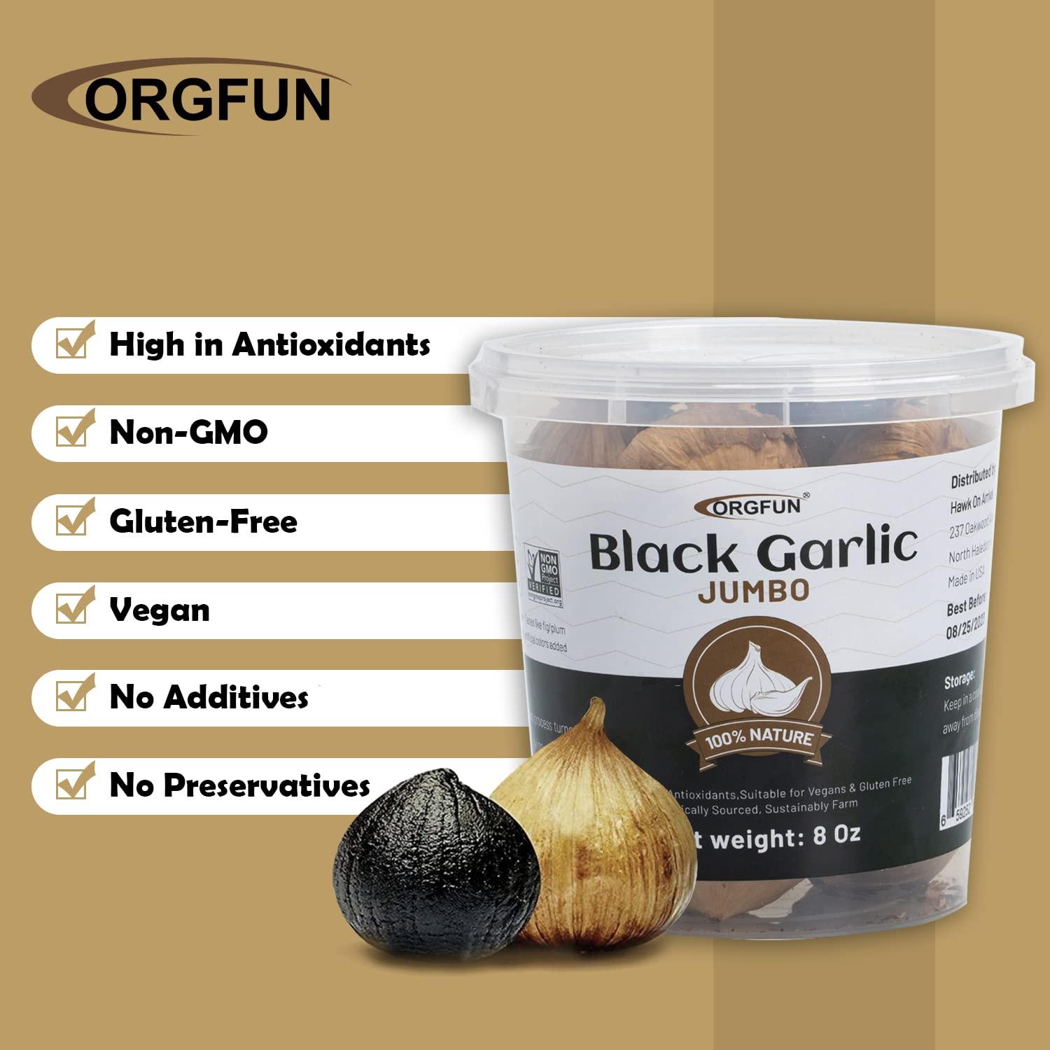 ORGFUN Jumbo Whole Black Garlic, Premium Fermented Black Garlic Cloves