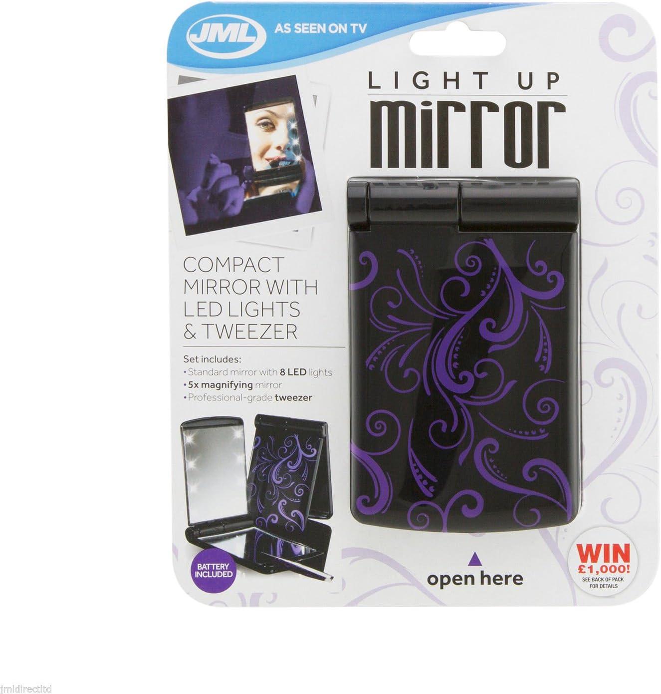 JML Compact LED Light Up Mirror & Tweezer Set 5x Magnification