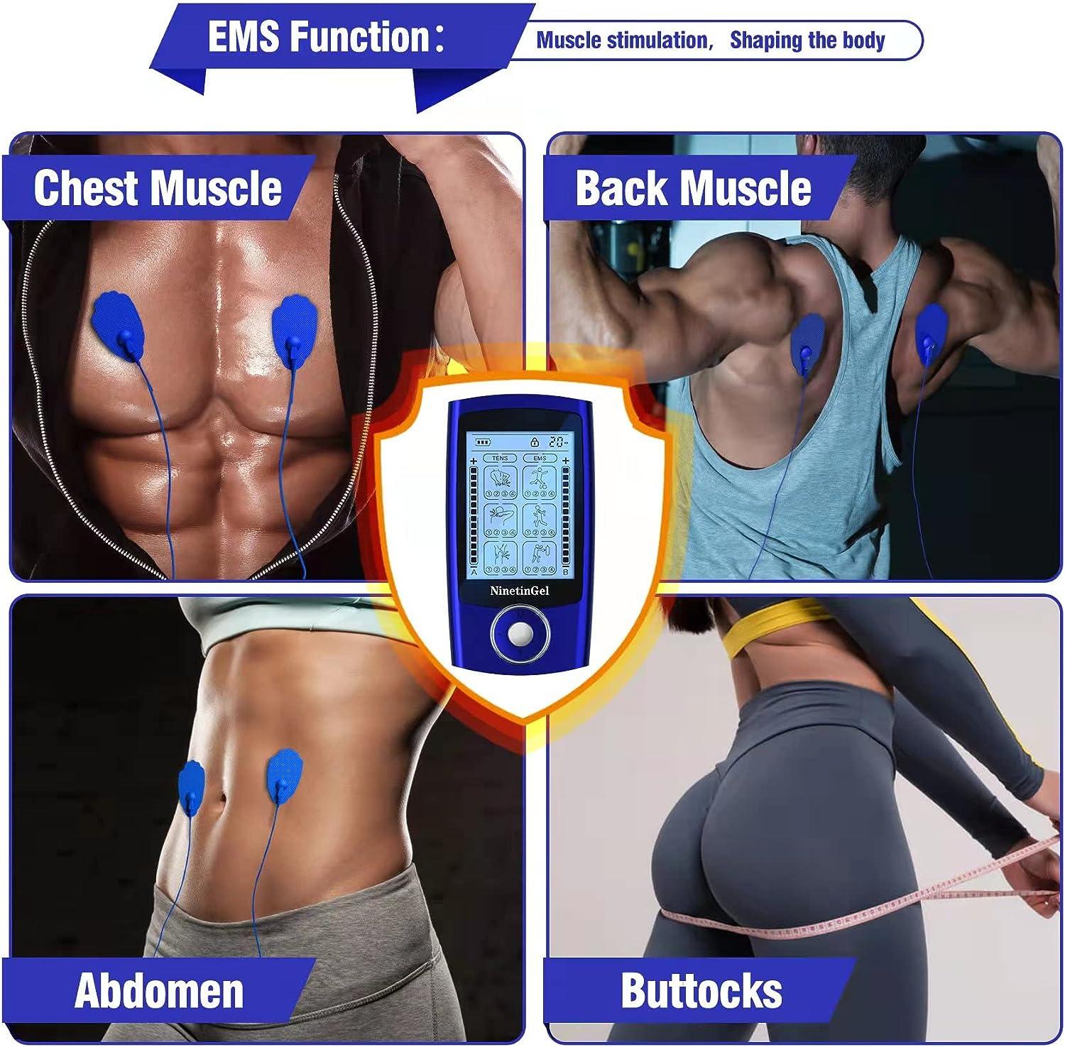 NinetinGel Tens Unit Muscle Stimulator EMS Muscle Relaxer Ab Stimulator 16  Different Sized Pads with Protective Case Included Ideal for Muscle Pain  Relief, Muscle Soreness, Relaxing B.blue