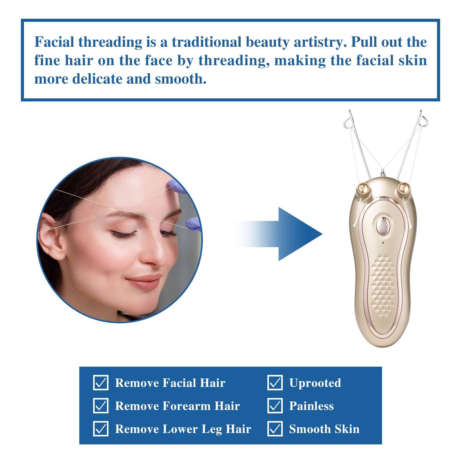 Threading Facial Hair Remover, Hair Removal for Women Face, Electric  Women's Beauty Epilator with Cotton Thread for Upper Lip, Chin, Forearm  (Gold)