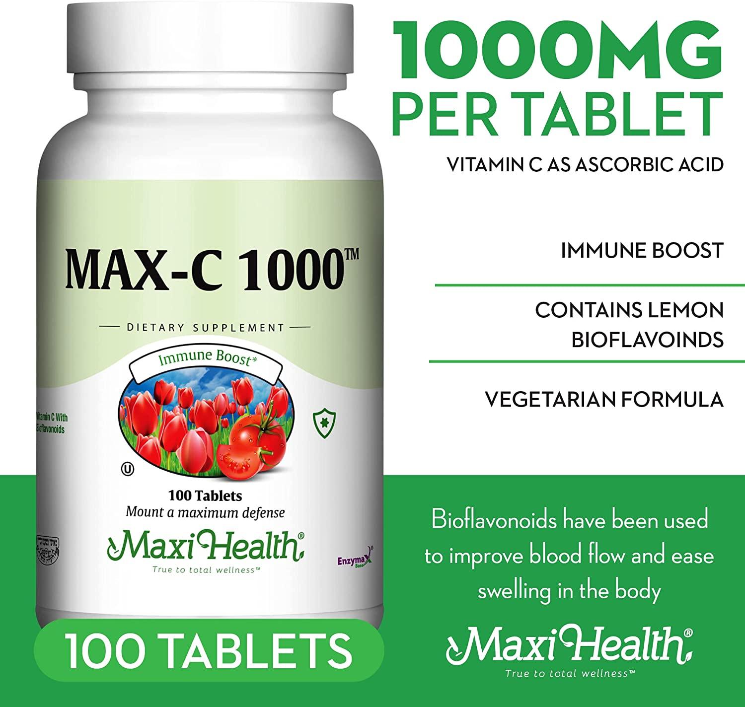 Maxi Health Max Vitamin C ""1000mg"" with Bioflavonoids 100 Tablets Kosher 100 Count