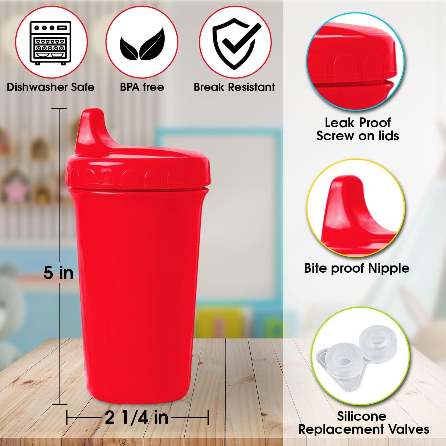 Made in USA 10 Oz. Sippy Cups for Toddlers, Pack of 4 - Reusable Spill Proof
