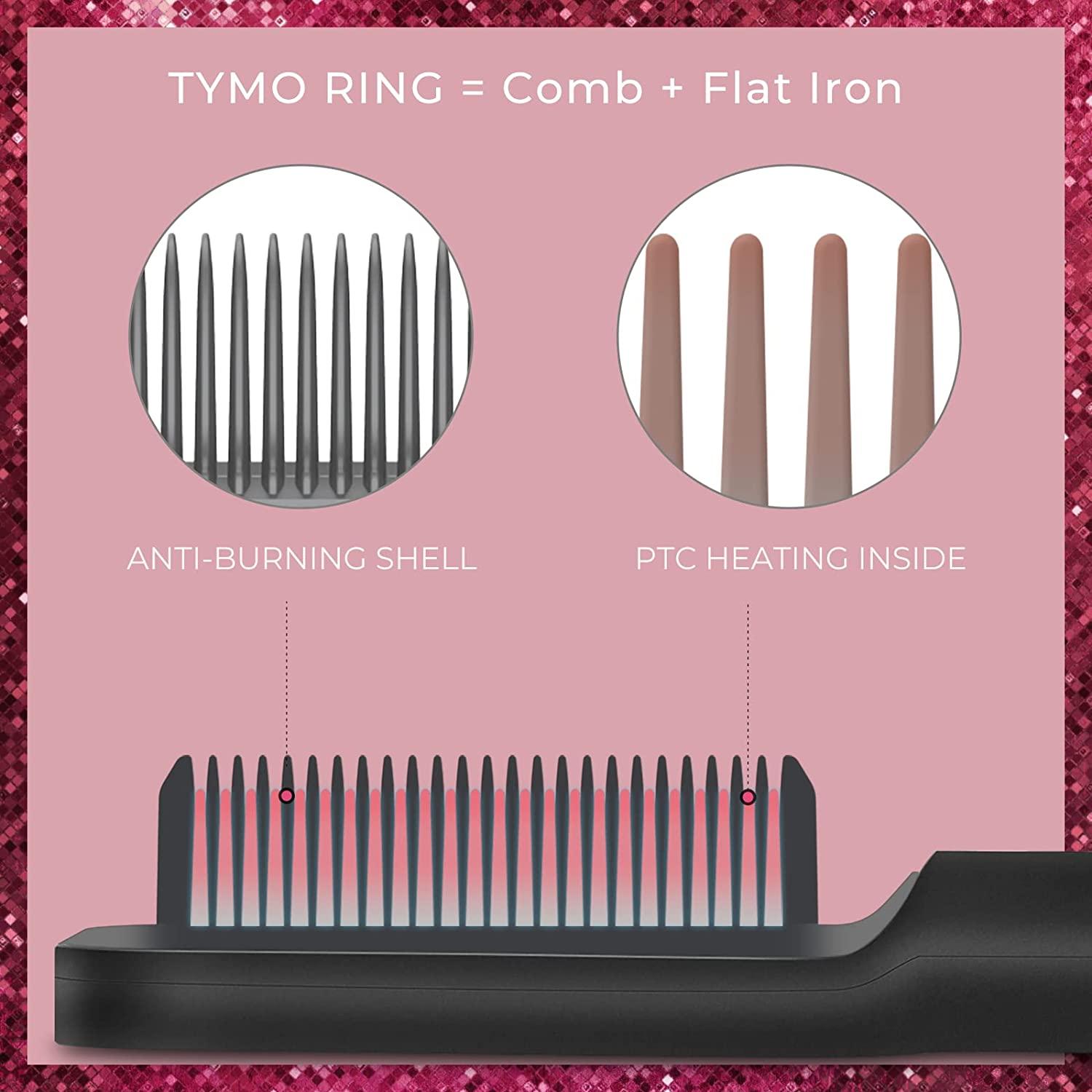 Tymo Hair Straightener Brush Fast Heating, 5 Temp Levels & AutoOff