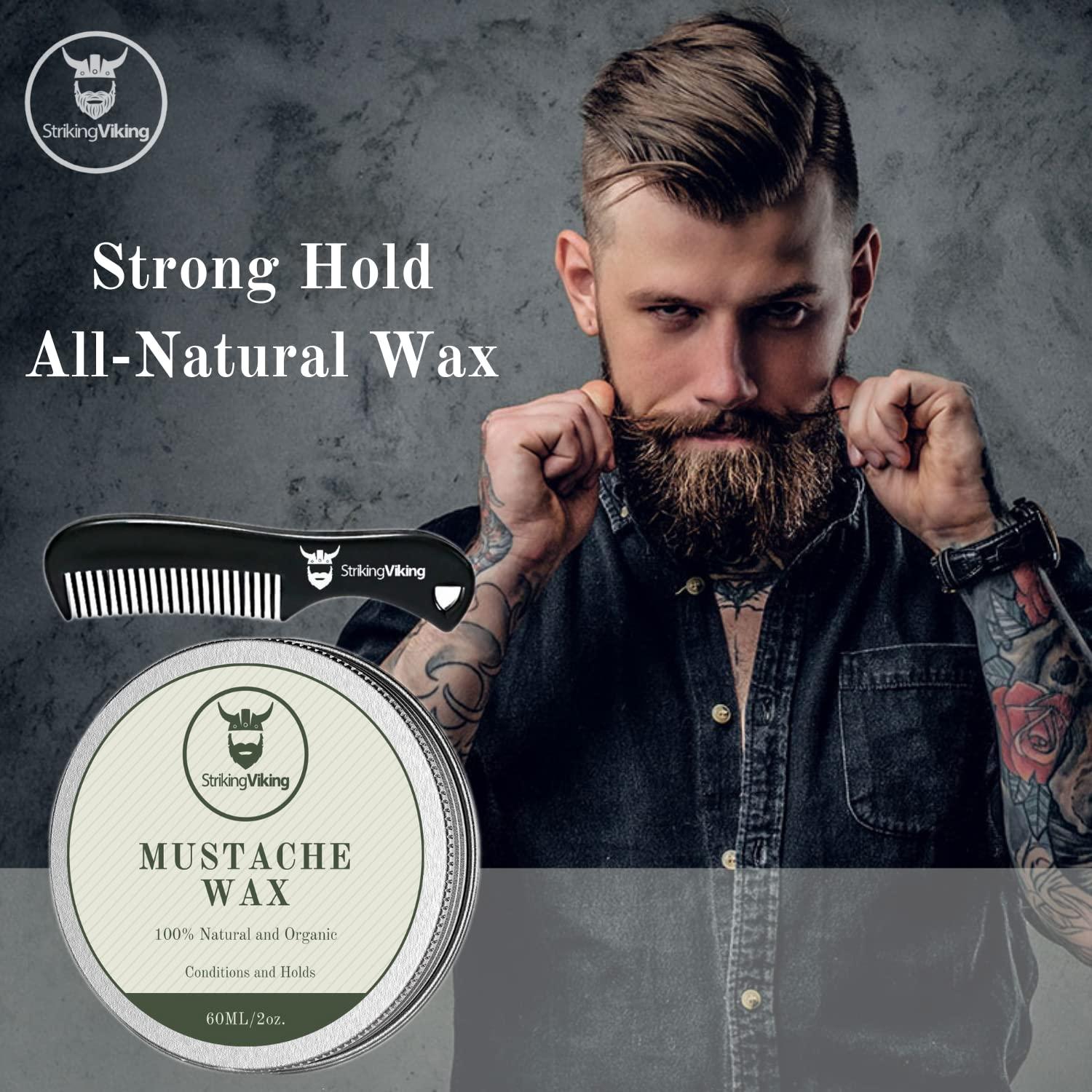 Striking Viking Mustache Wax and Comb Kit 2 Oz Strong Hold Natural