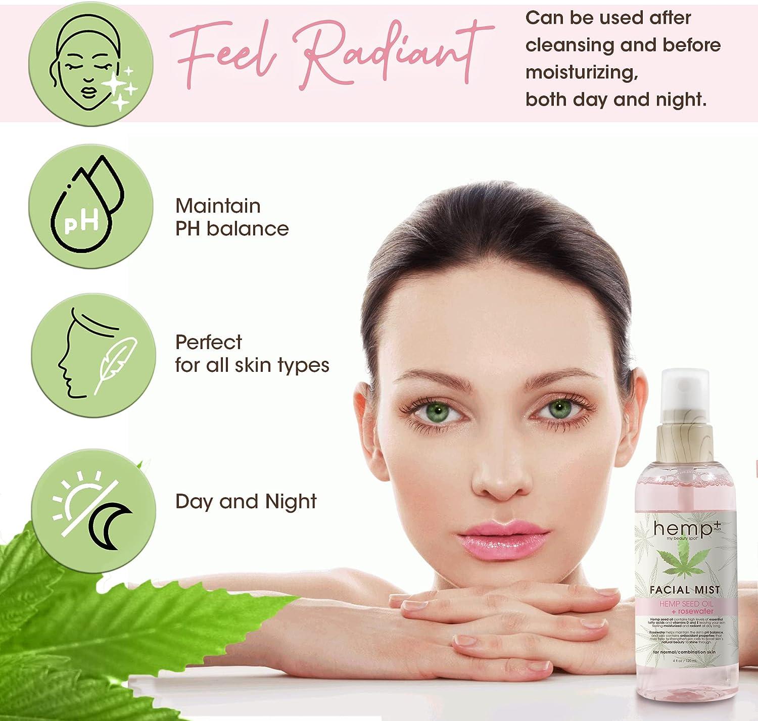 Hemp + Hydrating Face Mist Rose Water Spray for Face Hemp Seed Oil