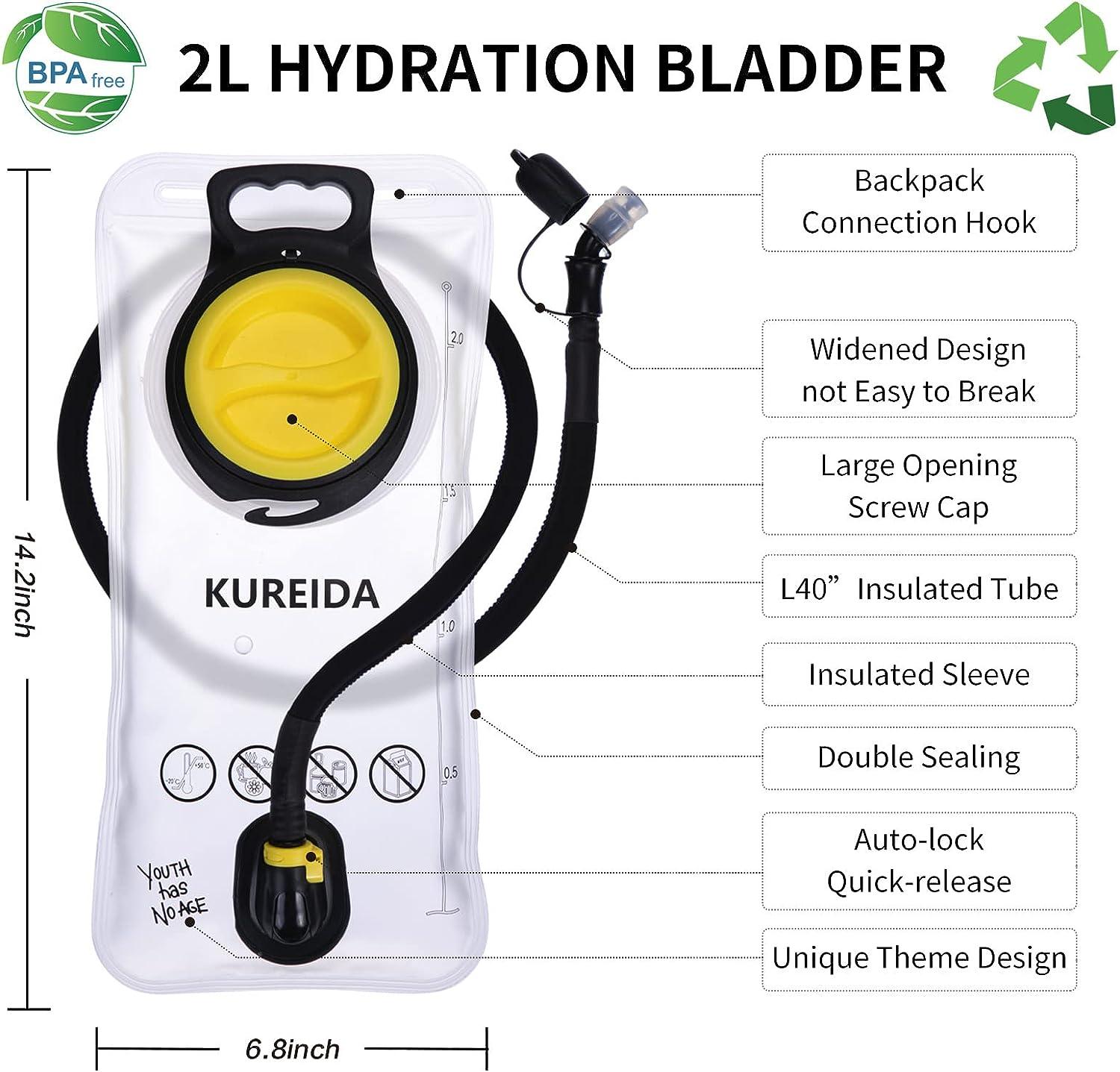 KUREIDA Hydration Bladder 2 Liter,Water Bladder with Insulated Tube,BPA