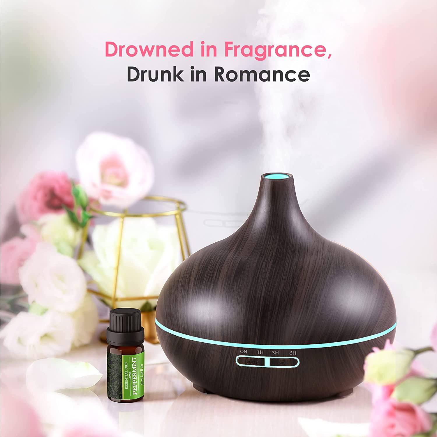 Oil Diffuser Essential Oils[6 Pack], 500ML Oil Diffuser Large Room,8  Colors+23dB Quiet Oil Diffuser with Essential Oils Included, Wood  Made+Ultrasonic