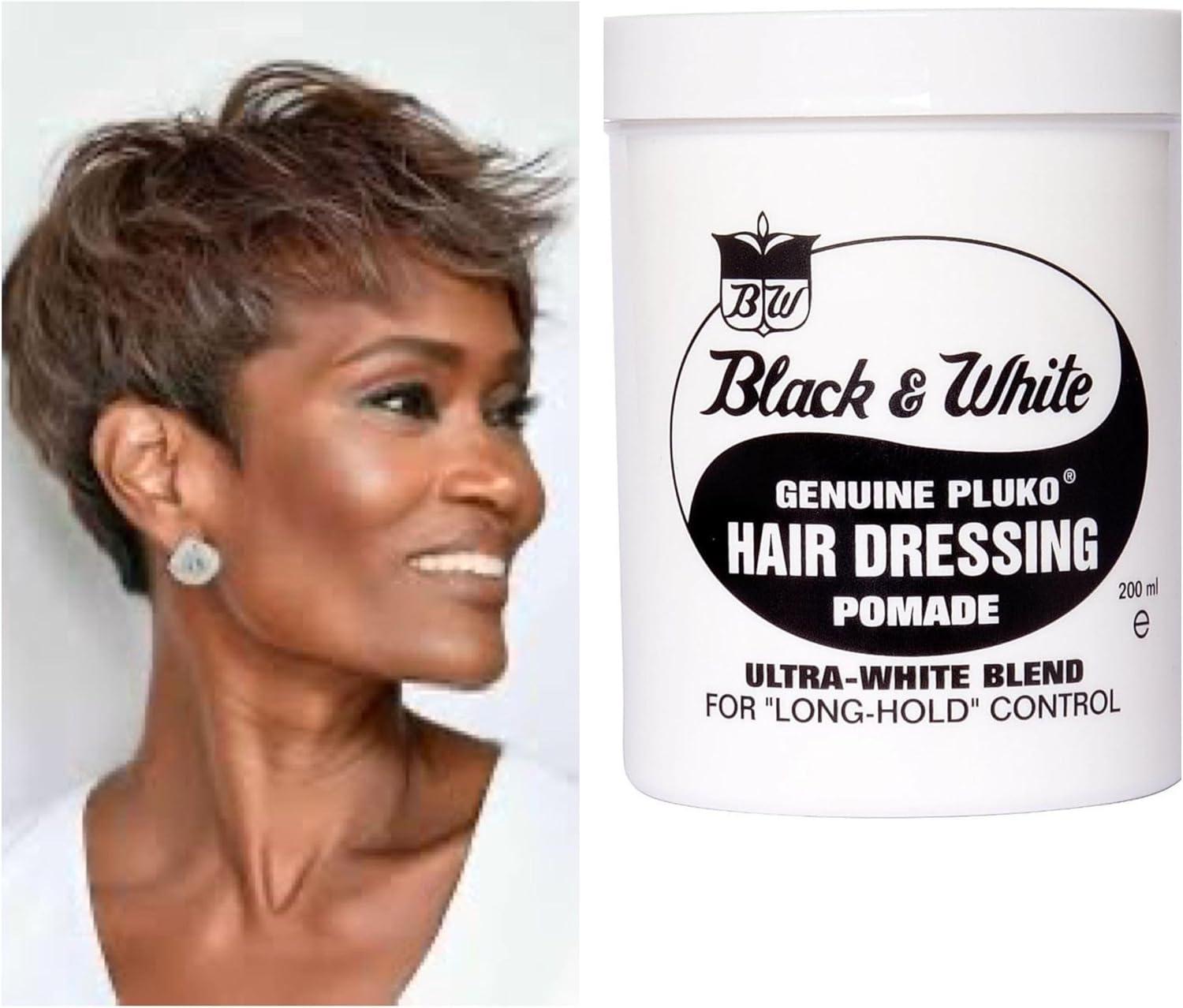 Black and White Pluko Hair Dressing Pomade 200g Wax and a Fridge Magnet -  Professional Firm Hold
