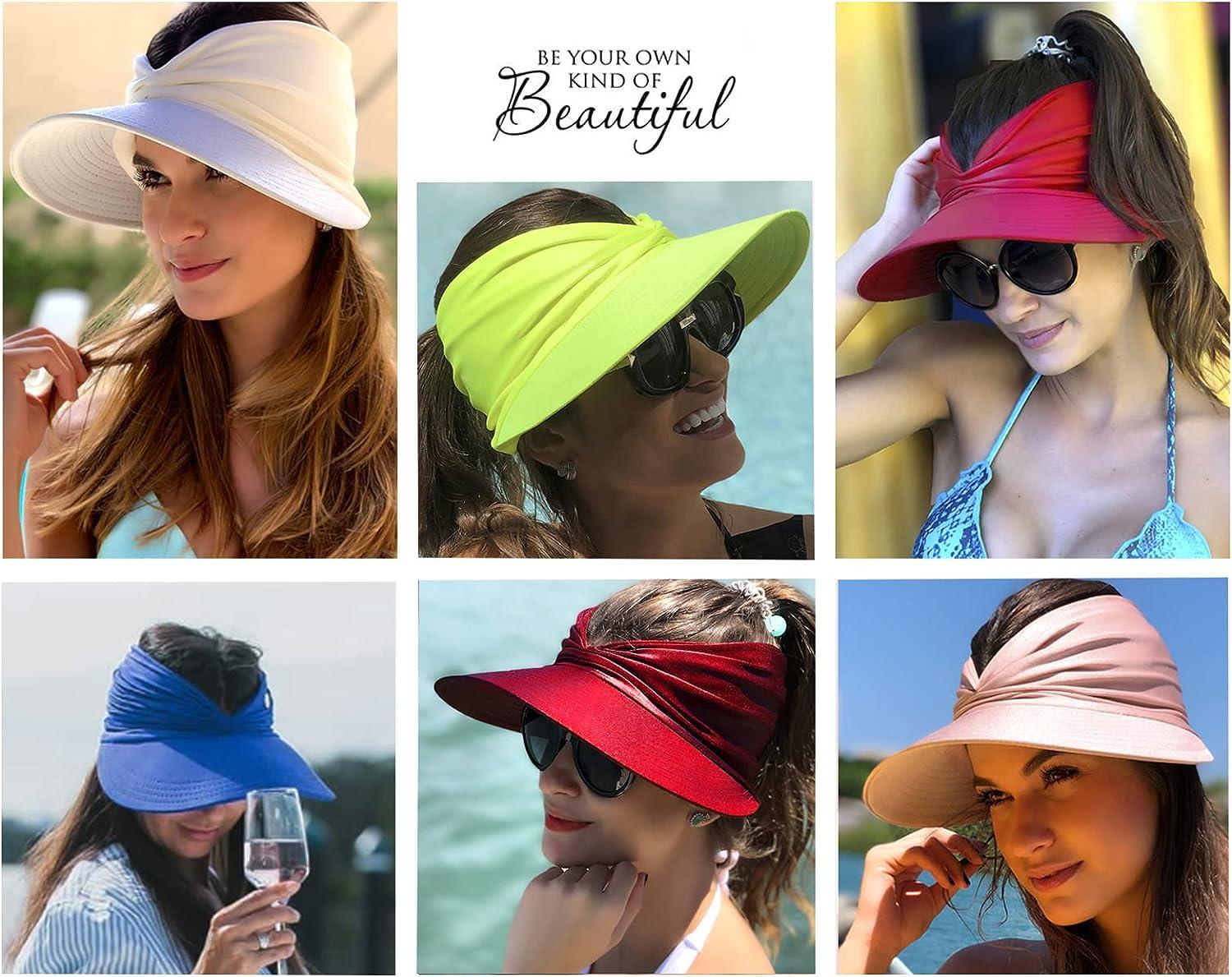 Muryobao Womens Sun Visor Hat Wide Brim Summer UPF 50+ UV Protection Beach Sport  Cap Black