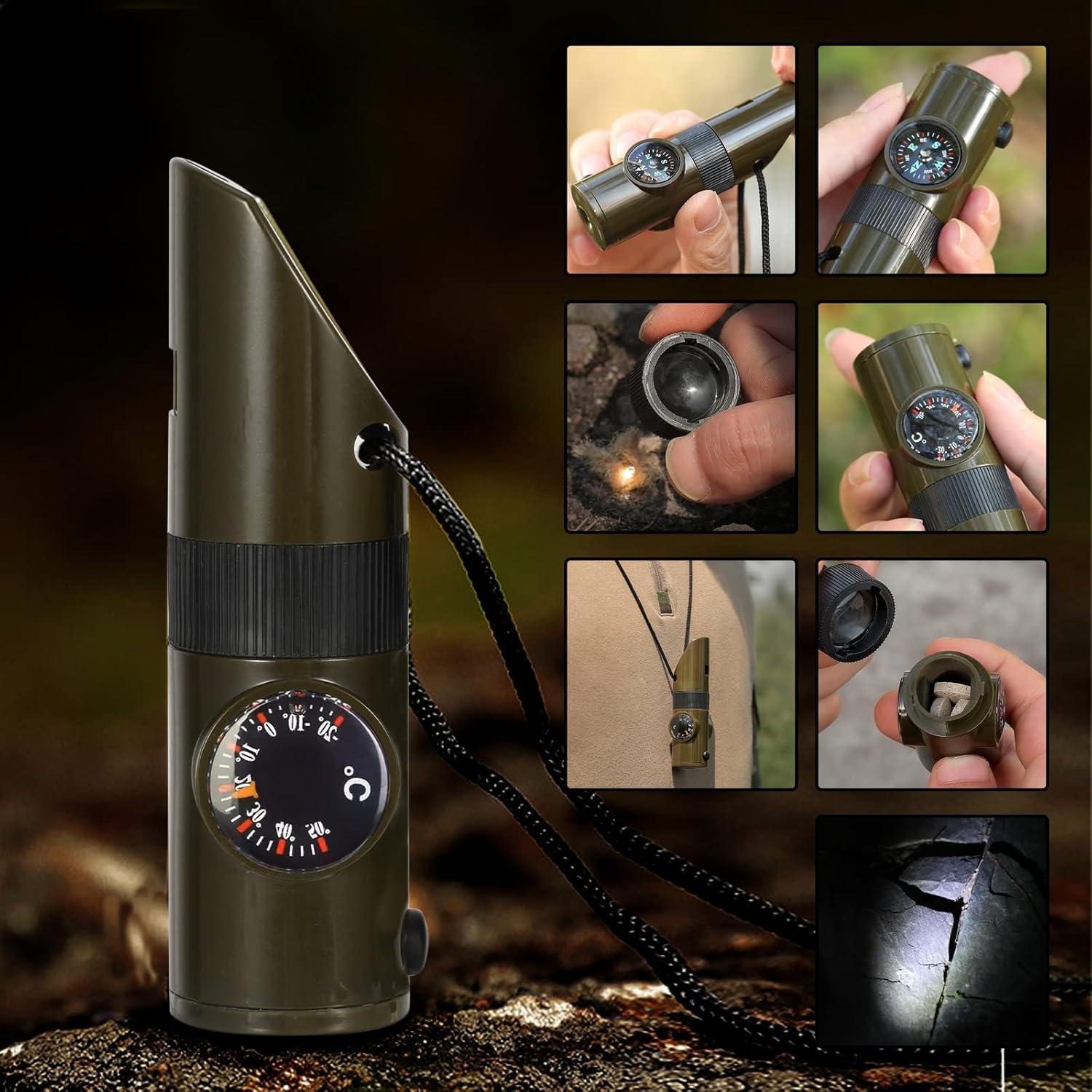 7 In 1 Multi-Function Compass, Outdoor Survival Safety Whistle Compass Thermometer LED Mirror Magnifying Glass Multitool For Camping, Hiking, Hunting, Fishing And Adventure (Orange), Whistles - Canada