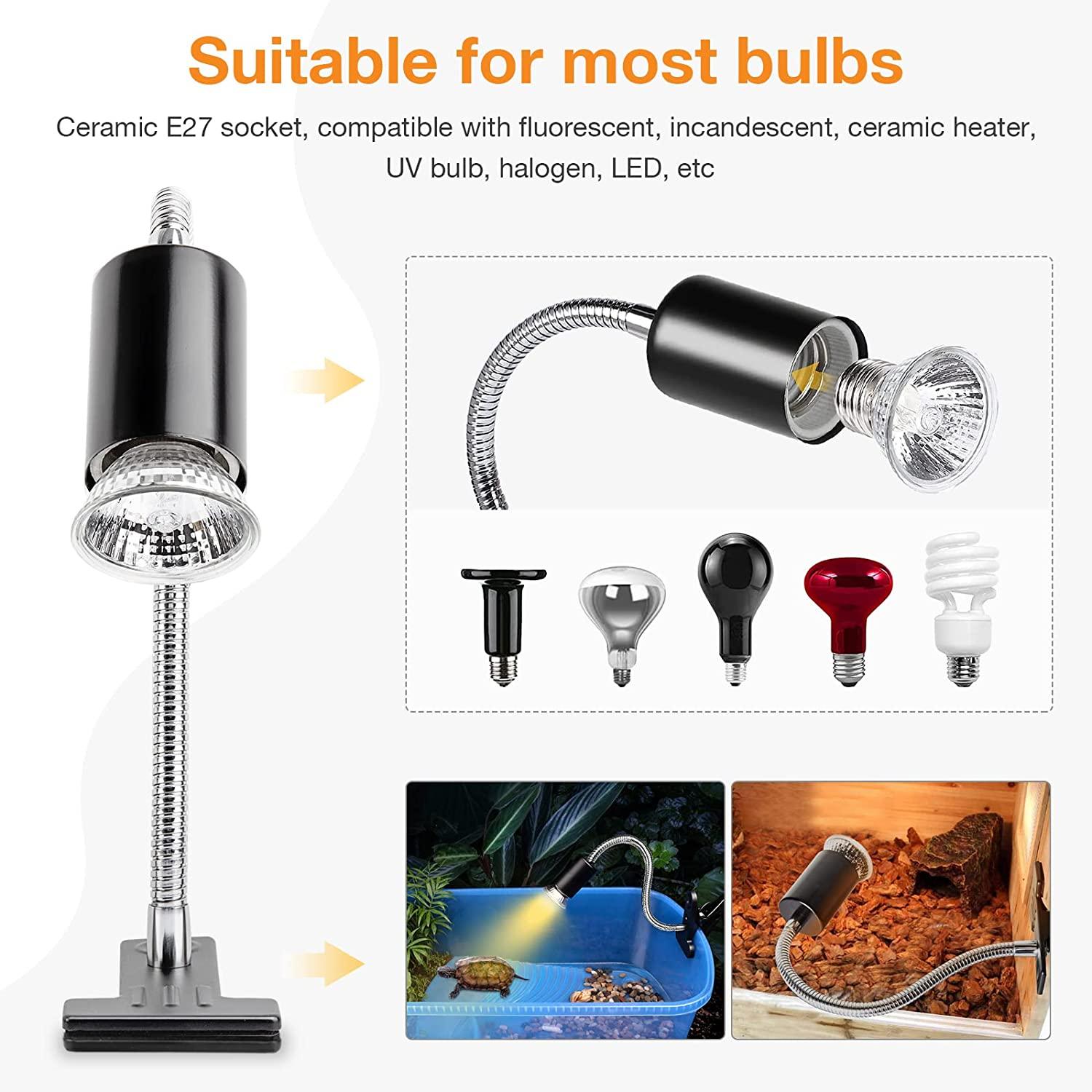 Buddypuppy Reptile Heat Lamp 360 Rotatable Hose Timed Heating 2 Bulbs Ideal for Bearded Dragons Turtles Lizards Snakes 25w 50w Bulb