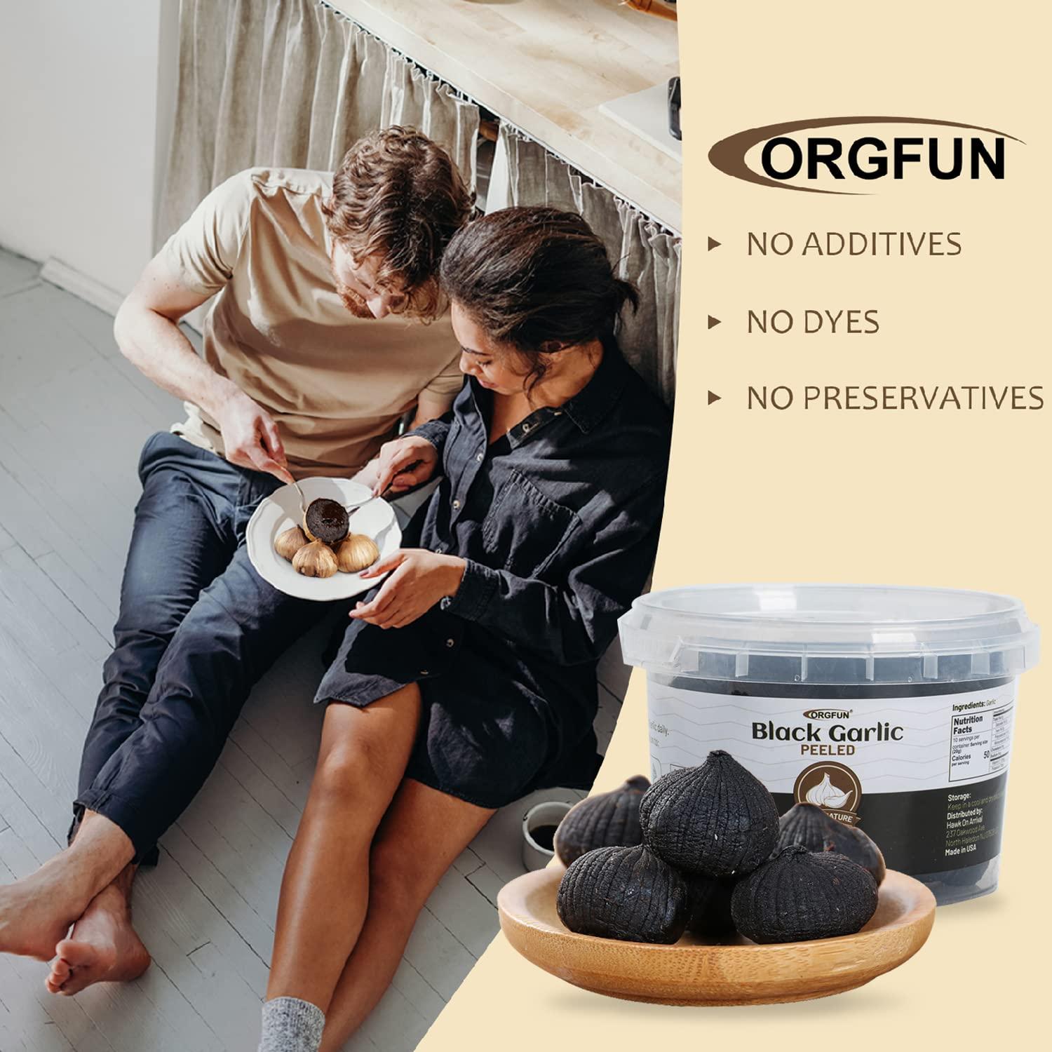 ORGFUN Peeled Black Garlic, Fermented Black Garlic Cloves Ready to Eat