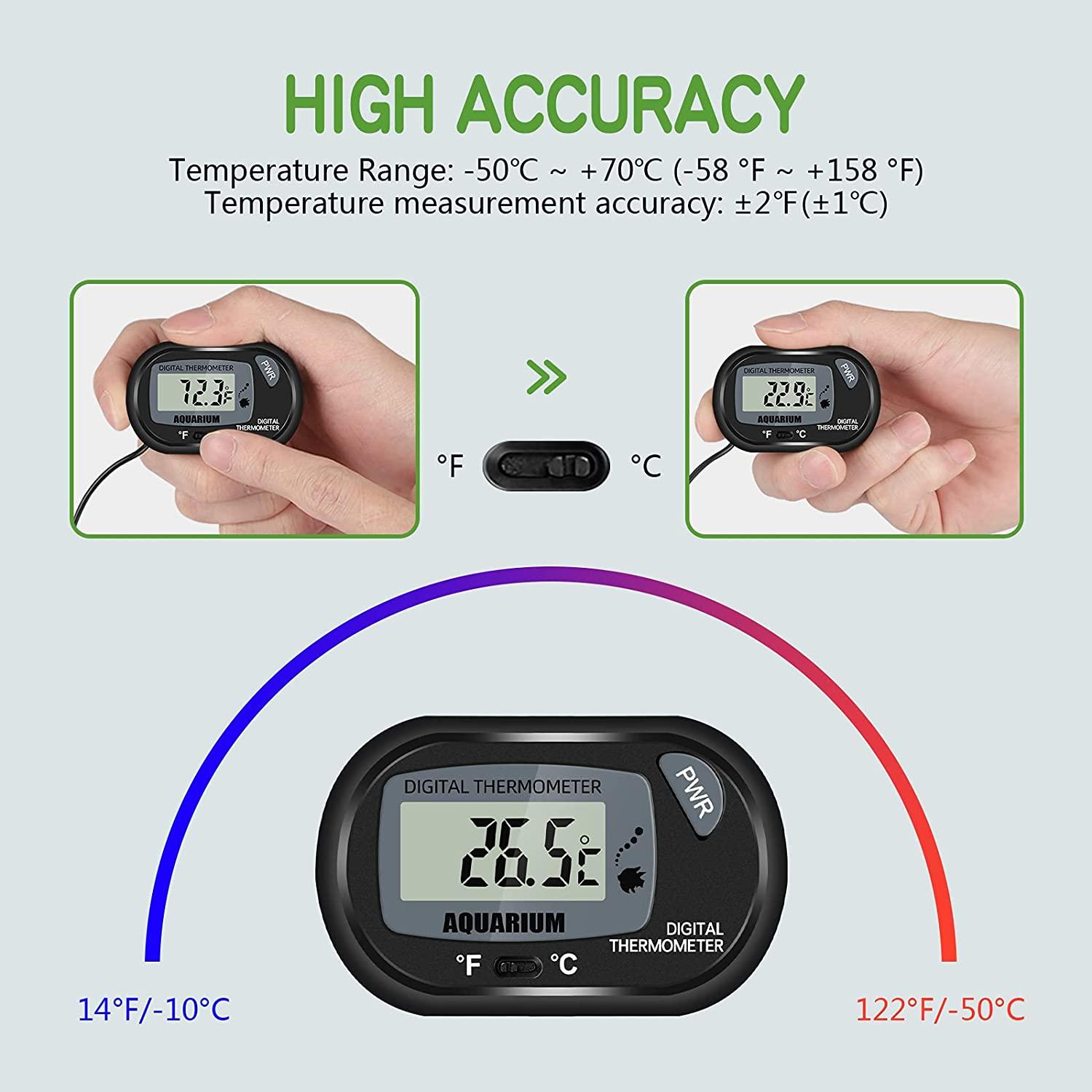 Digital Aquarium Thermometer - LCD Display Fish Tank Thermometer, Water Terrarium Temperature Thermometer with Suction Cup, for Fish and Turtle