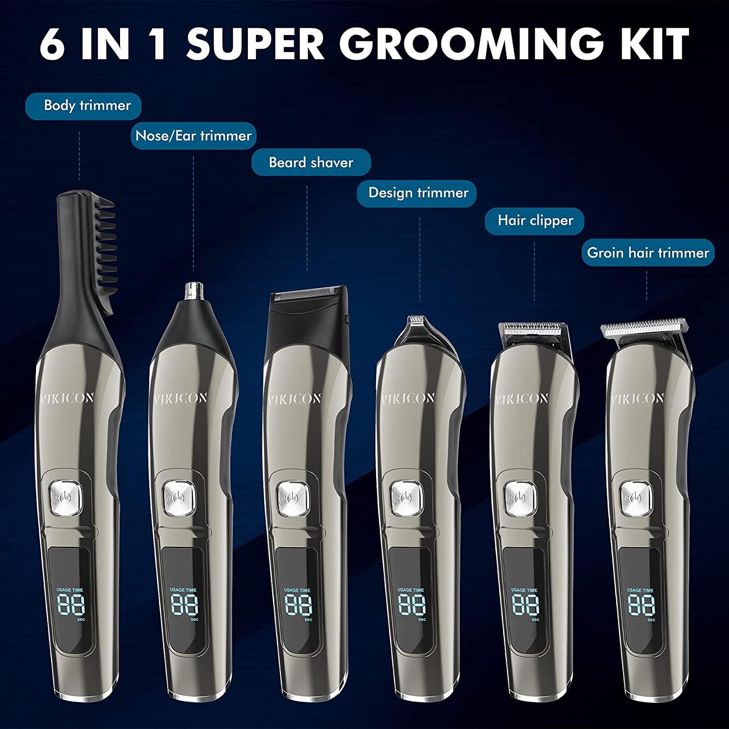 VIKICON Electric Beard Trimmer for Men Waterproof Body Grooming Kit