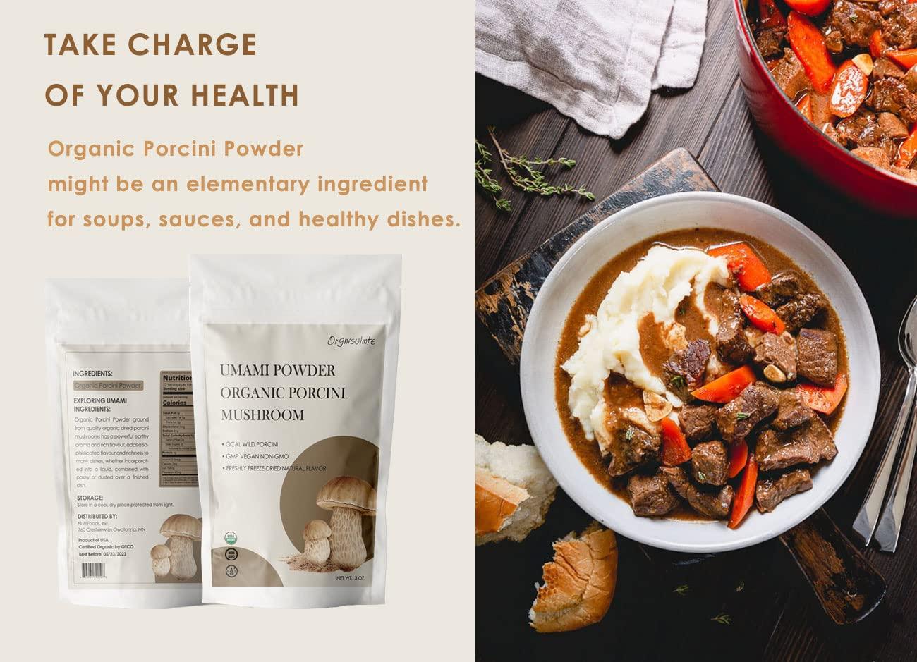 Orgnisulmte Organic Dried Porcini Mushrooms Powder 3 Oz,Wild Grown