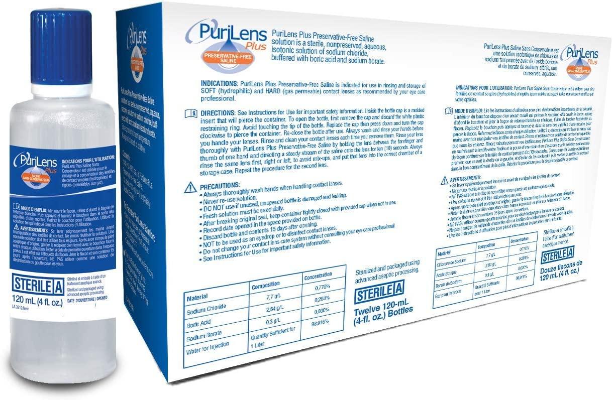 Purilens Plus Preservative Free Contact Lens Saline. 120ml (4 fl. oz