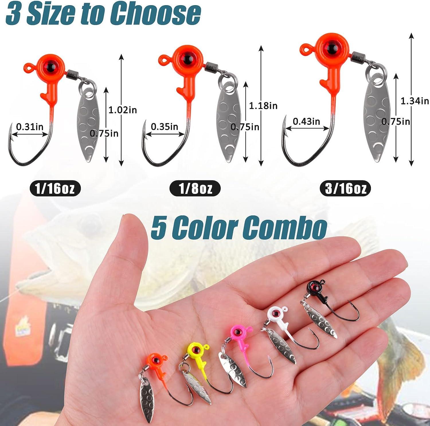 Fishing Jig Heads Kit 20pcs Flat Round Ball Head 3D Eyes Crappie Jig Head  with Spinner Blade Spin Jig Head Hooks for Bass Trout Walleye 1/8oz-20pcs
