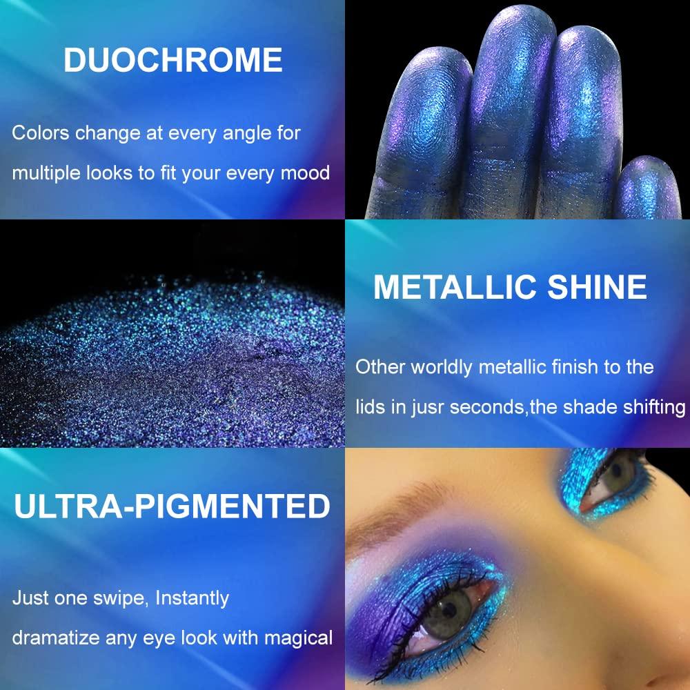 Afflano Duo Chrome Glitter Blue Eyeshadow Intense Color Shifting Metallic  Chameleon Eyeshadow Blue Highly Pigmented Holographic Eyeshadow for Blue  Eyes Makeup Single Sparkling Shimmer Blue Eye Shadow Blue-purple