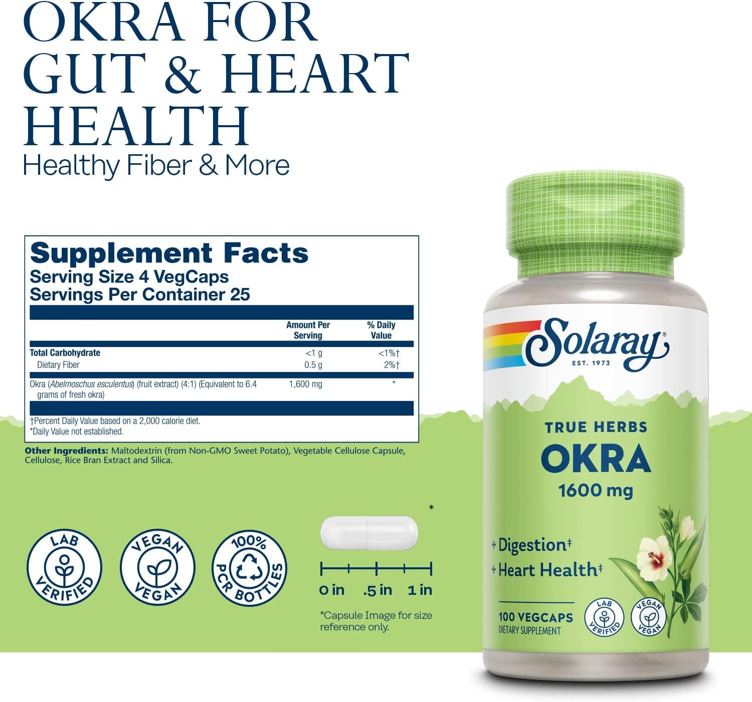 Solaray Okra Fruit 1600mg Promotes Healthy Digestion, Regularity