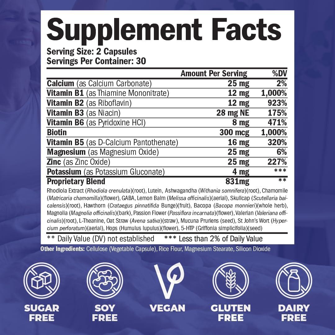 Mind Clarity & Relaxation with Ashwagandha, Vitamin B Complex, Calcium, Magnesium, Chamomile