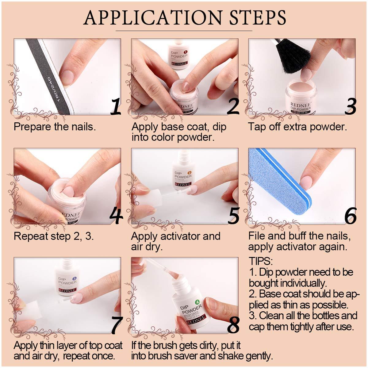 REDNEE Dip Powder Glue Gel Liquid Set 4pcs with Base Top Coat Activator