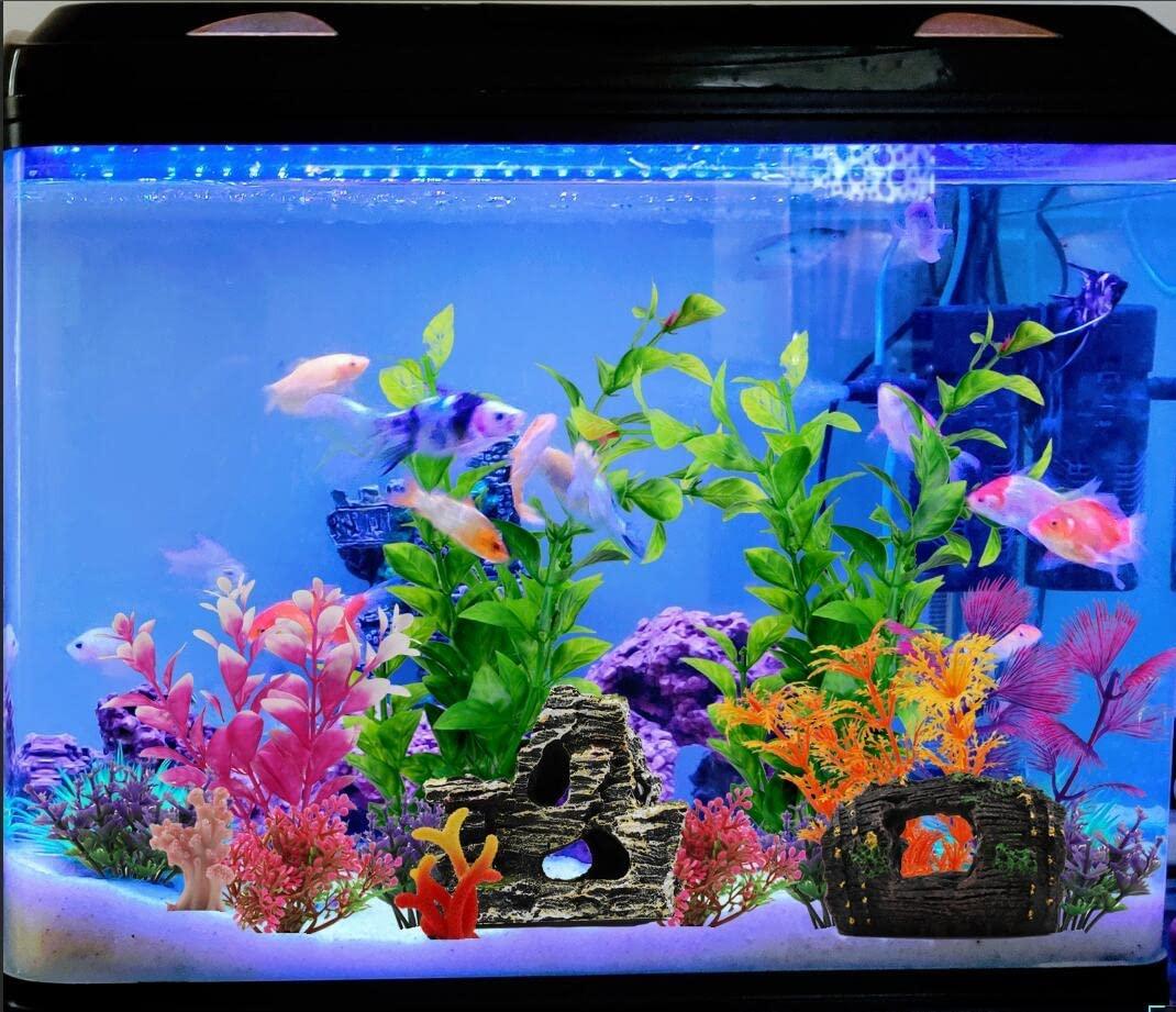 Fish Tank Decorations Plants with Resin Broken Barrel and Cave