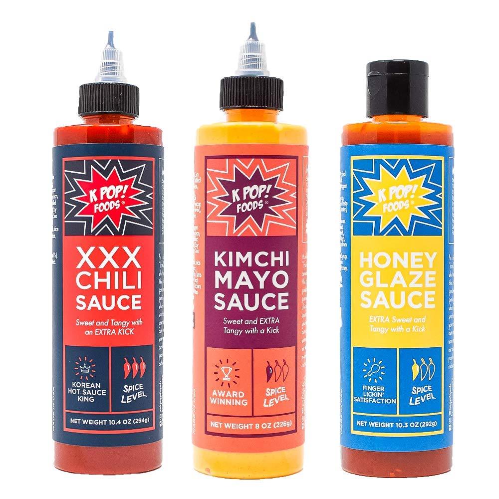 KPOP Foods KTOWN Korean BBQ Sauce Set Kimchi Spicy Mayo, XXX BBQ Hot