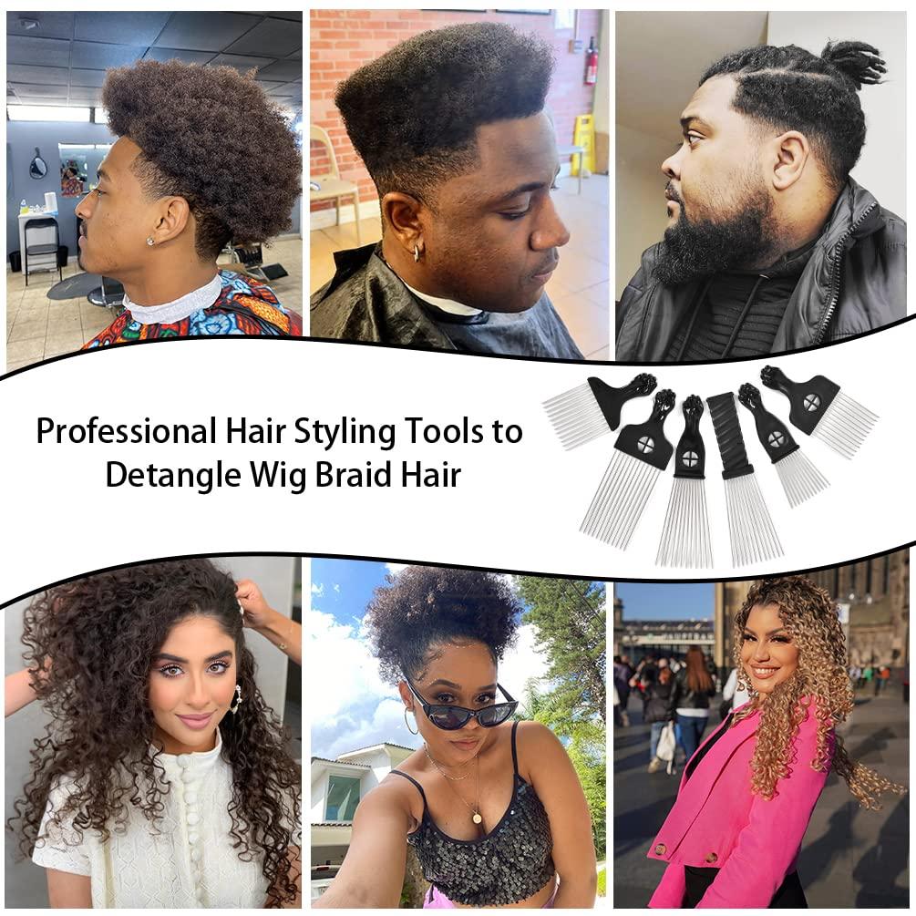Afro Picks for Curly Hair, 6 Pcs Metal Hair Pick for Afro Hair, Afro Comb  for Hair Styling Hairdressing Tool, Afro Hair Picks for Men Women (Black) 6  Pack Metal Hair Comb