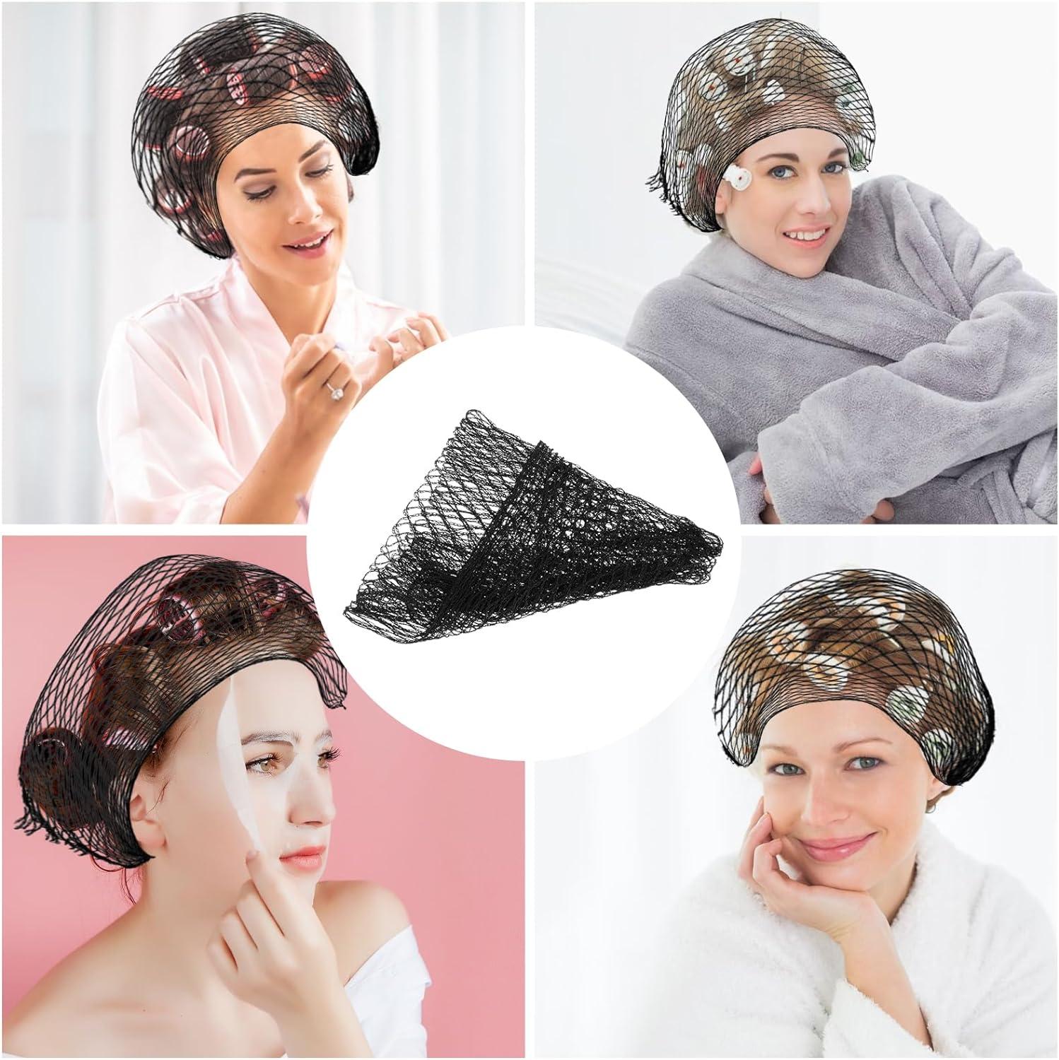 4 Pieces Triangle Hair Net for Rollers Black for Women Mesh