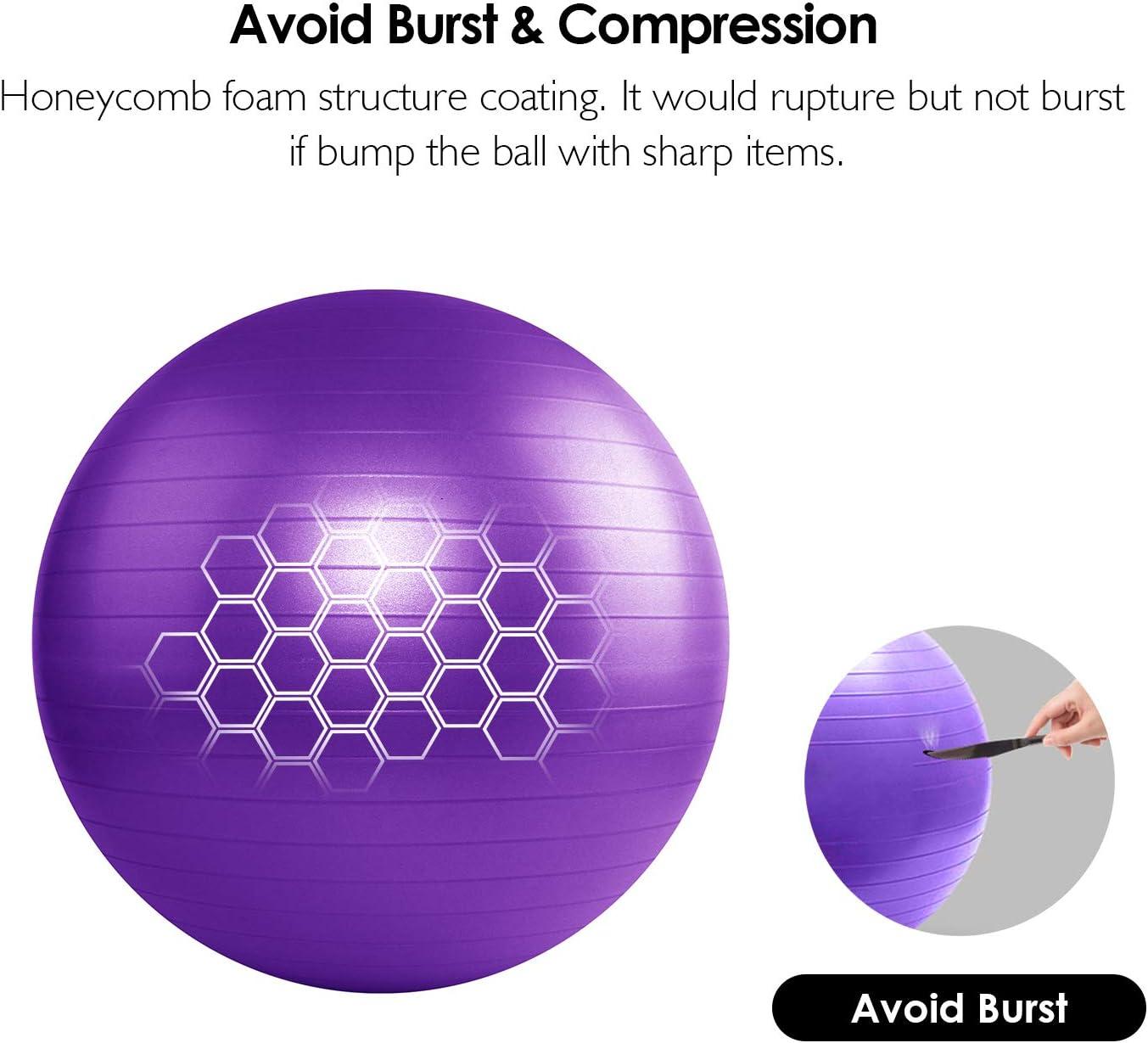 REEHUT Exercise Ball (55cm,65cm,75cm) for Fitness,Anti-Burst Yoga Ball  Office Chair,Balance Ball,Extra Thick Stability Ball for Home, Gym,Physical  Therapy, Pregnancy Quick Pump Included M(48-55cm) purple