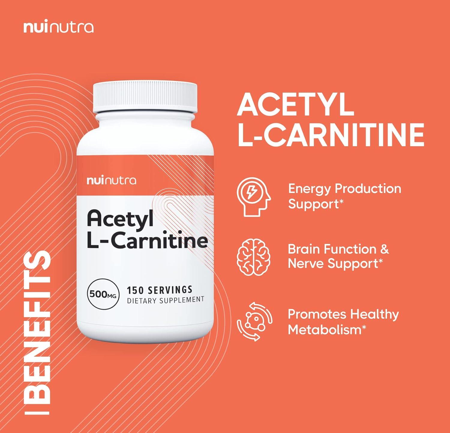 nutra l carnitine NUI NUTRA Acetyl L-Carnitine Supplement 500mg - 150 Capsules for Energy &  Metabolism Support | Buy Now with Express International Delivery