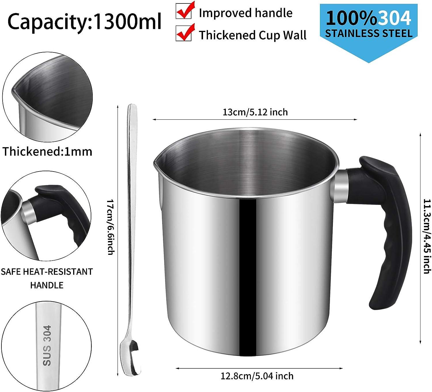 Candle Making Pouring Pot, DINGPAI 44oz Double Boiler Wax Melting Pot, 1pc  Spoon, 304 Stainless Steel Candle Making Pitcher, Silver Color with  Heat-Resistant Handle and Dripless Pouring Spout Design