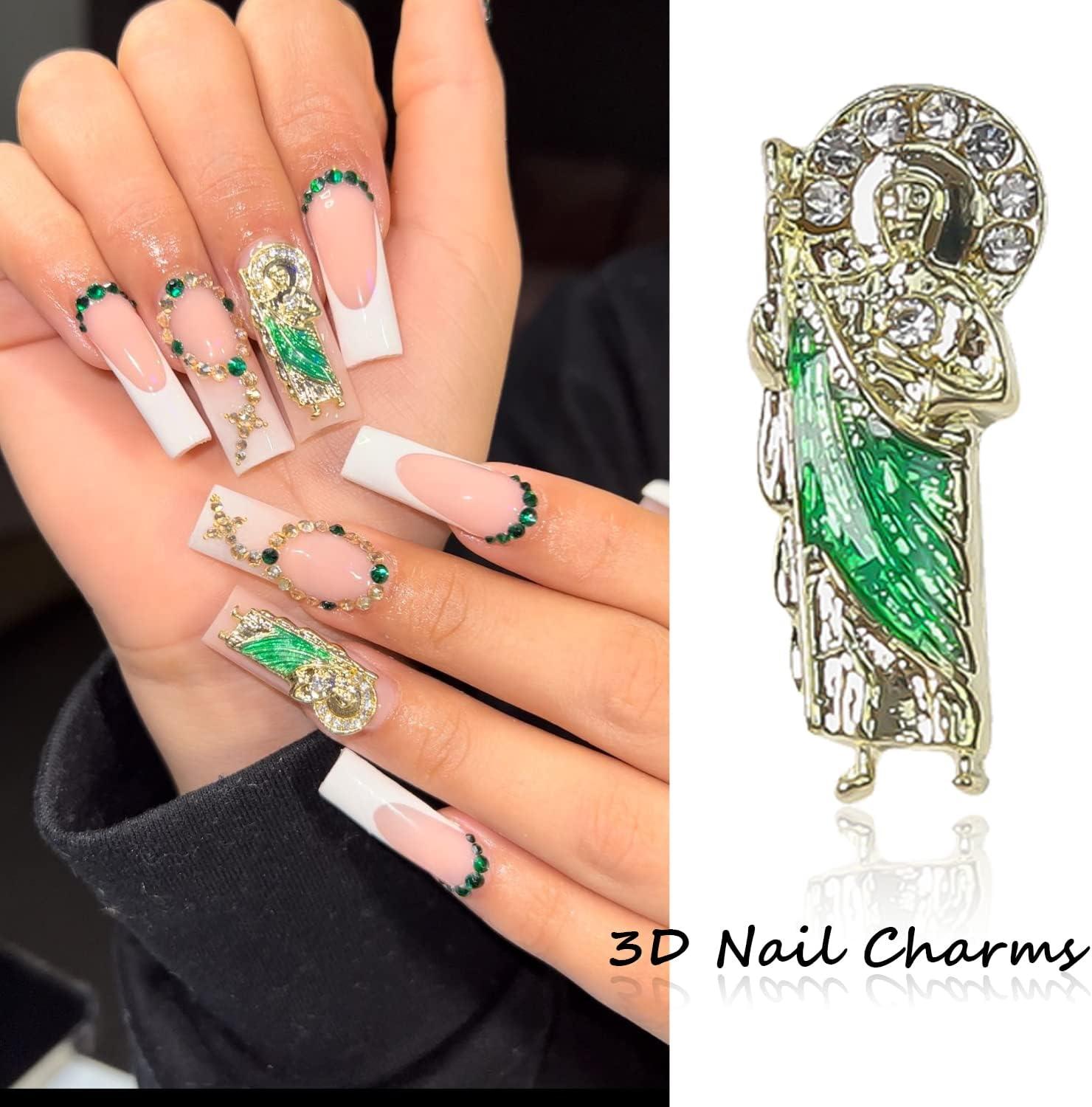 20Pcs San Judas Nail Charms 3D Nail Diamonds Art Decorations for