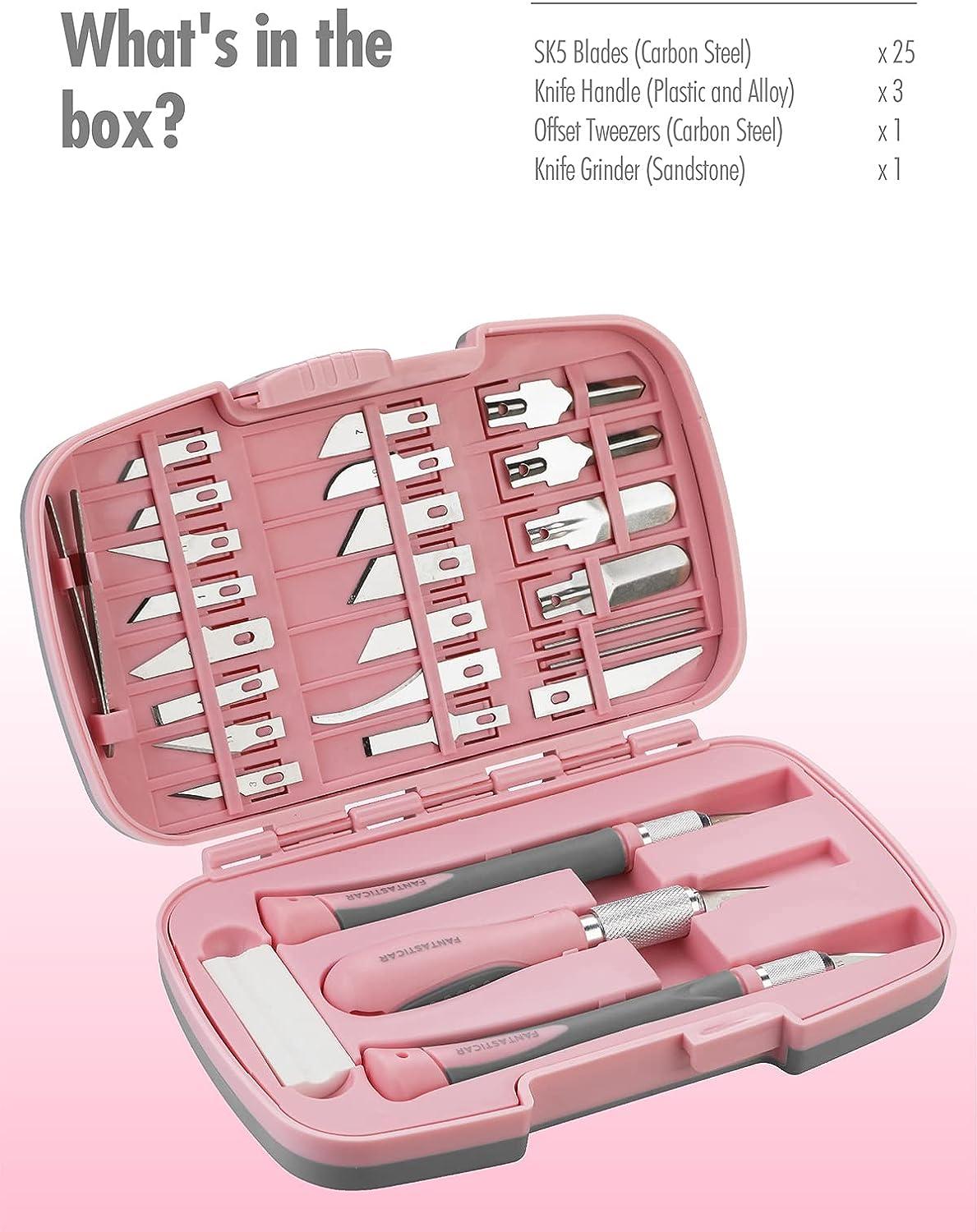  W.A. Portman Pink Precision Knife Set - 2-Piece Pink Comfort  Grip Hobby Knife Set with 100 Carbon Steel #11 Blades - Pink Knife Set with  Extra Craft Knife Blades - Ergonomic