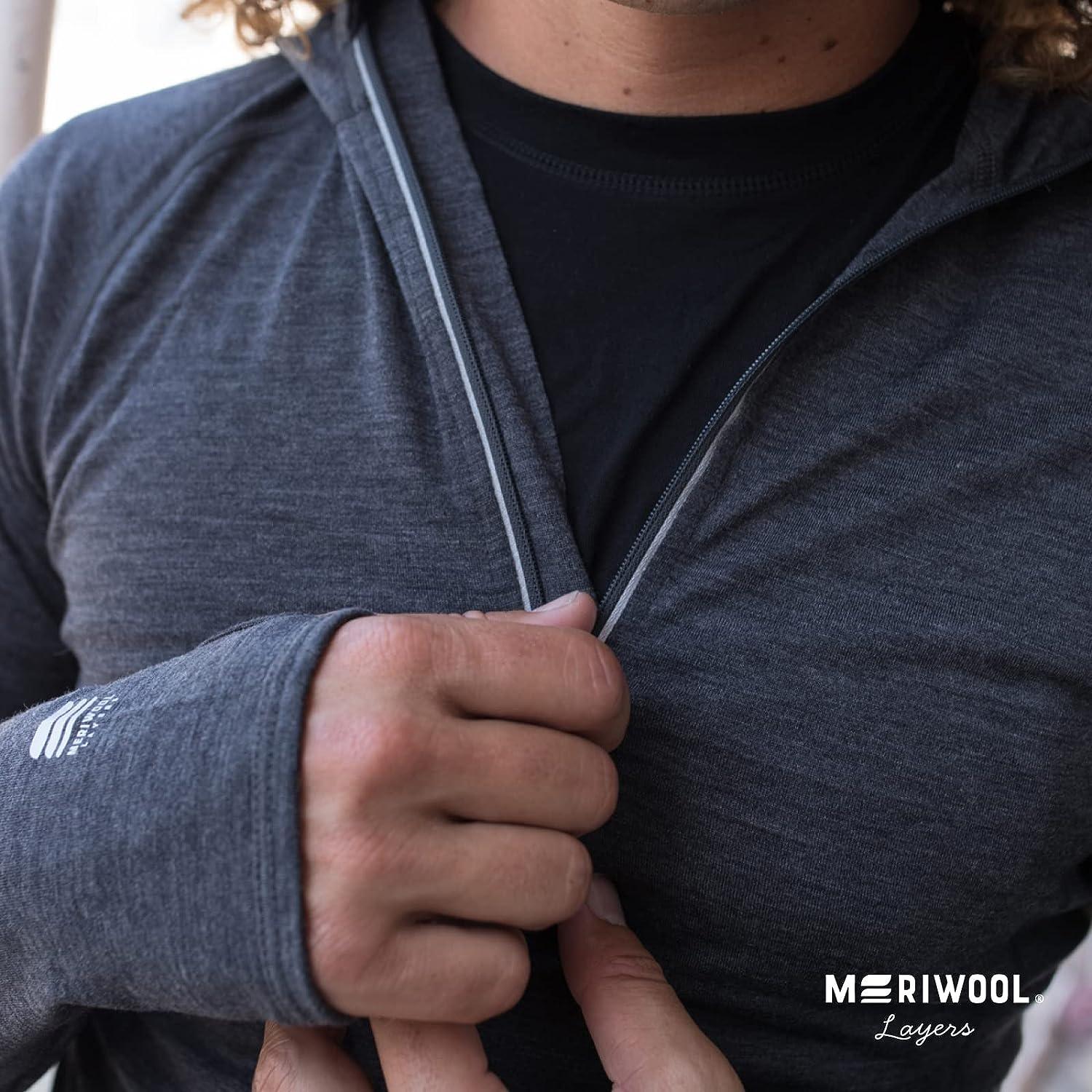 MERIWOOL Mens Base Layer - 100% Merino Wool Midweight Long Sleeve Thermal  Shirt