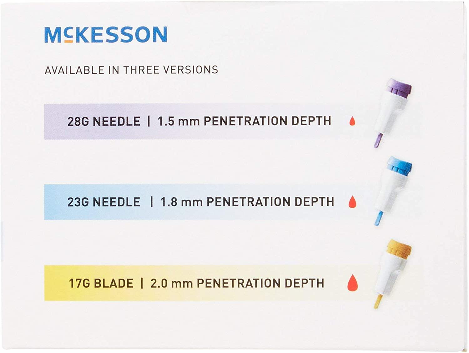 McKesson Safety Lancets, Sterile, PushButton, 23 Gauge Needle, 1.8 mm