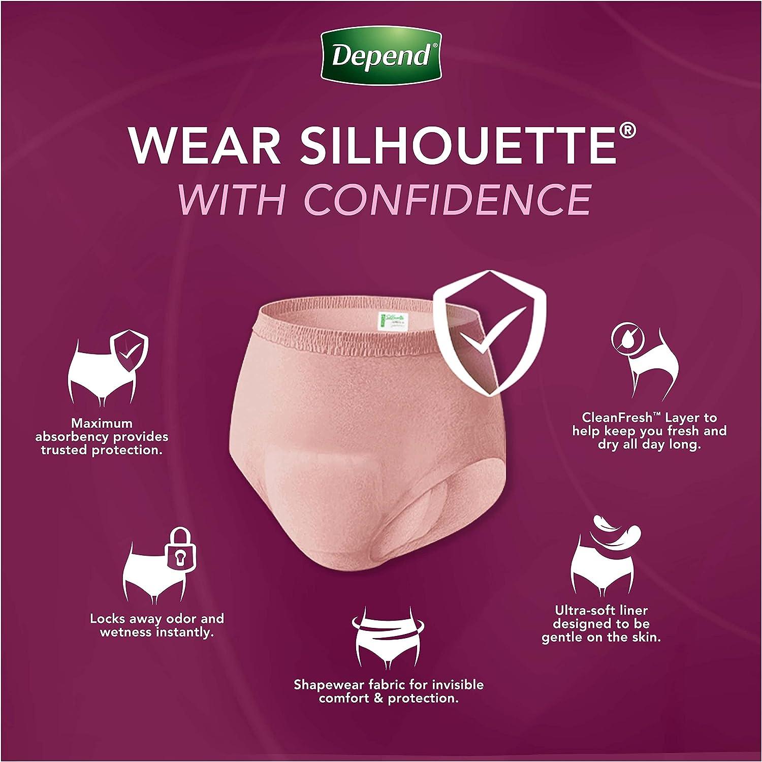 Depend Silhouette Adult Incontinence and Postpartum Underwear for Women,  Medium (3242 Waist), Maximum Absorbency, Black/Pink/Berry, 14 Count Medium  (14 Count)