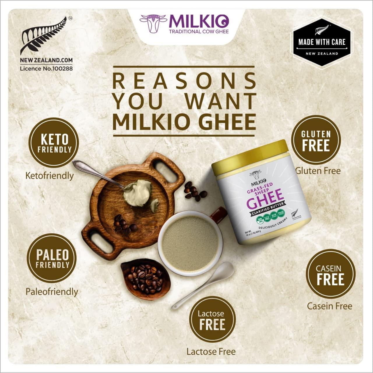 MILKIO Grass Fed Sheep Ghee 16 FL Oz Halal Kosher Certified Clarified