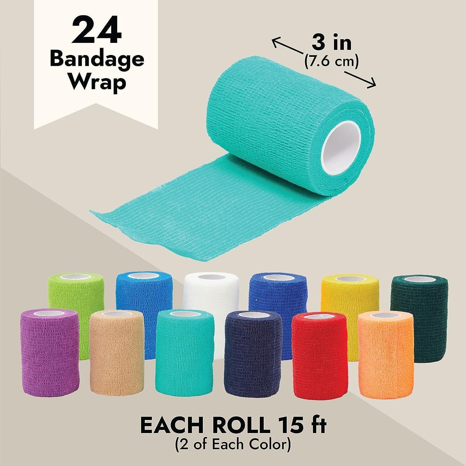 24Rolls Self Adhesive Stretch Bandage Wrap 3 Inch x 5 Yards Adherent