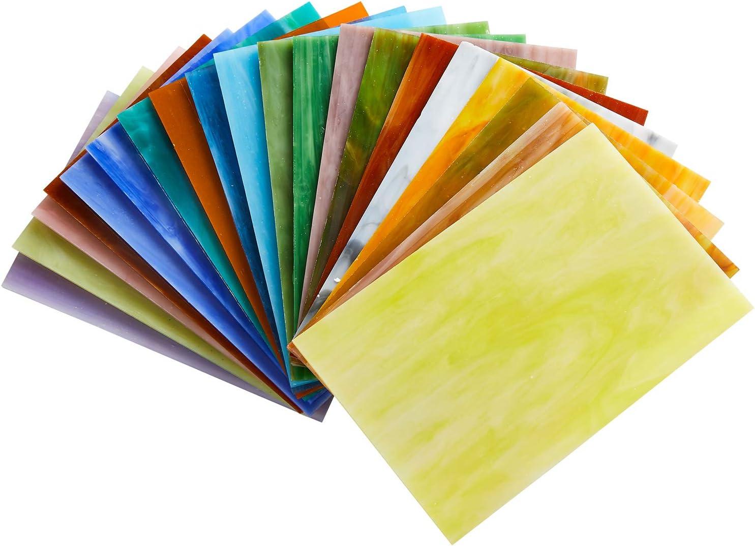 MaxGrain 20 Sheets Tiffany Stained Glass Variety Pack 4x6 inch for Crafts Mixed Bright