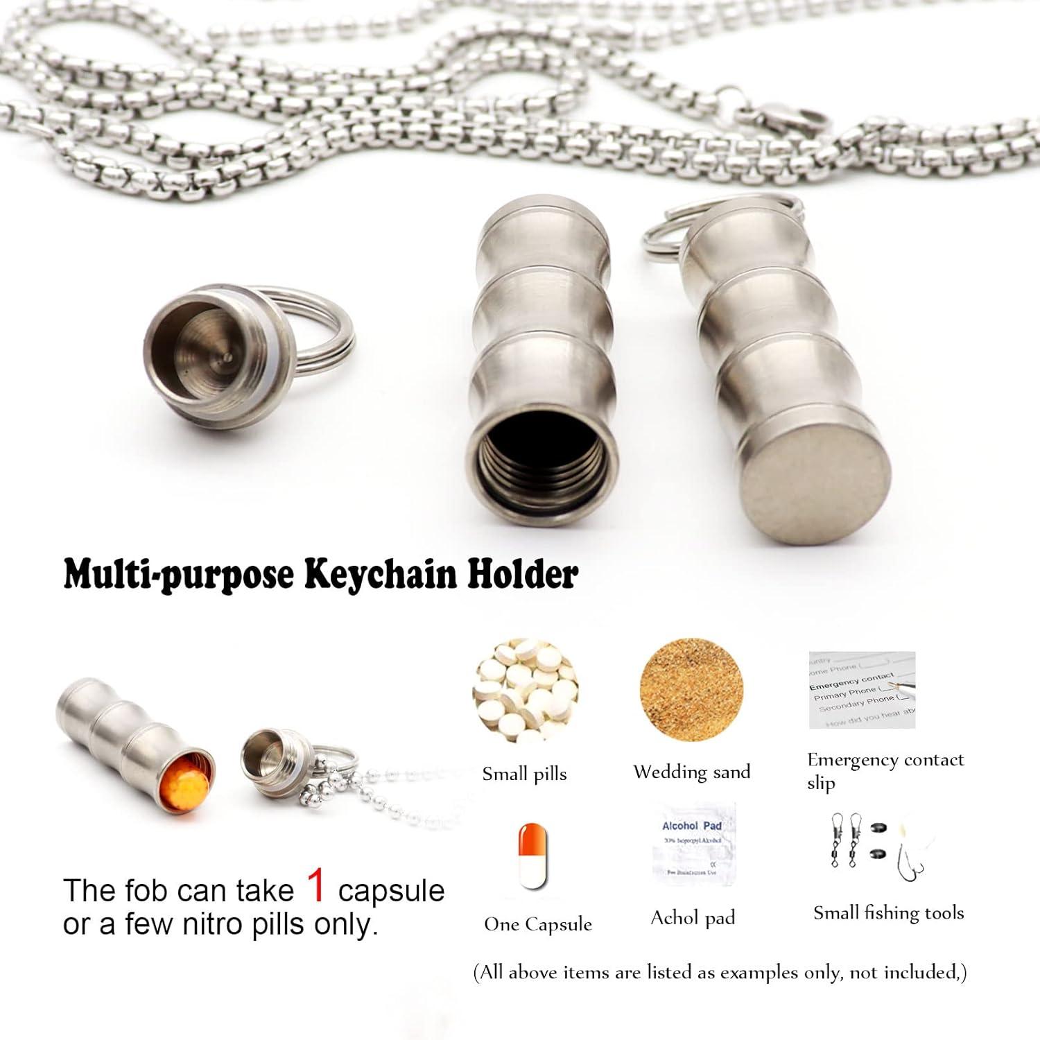 Titanium Pill Case Necklace for Men Waterproof Keychain Pill