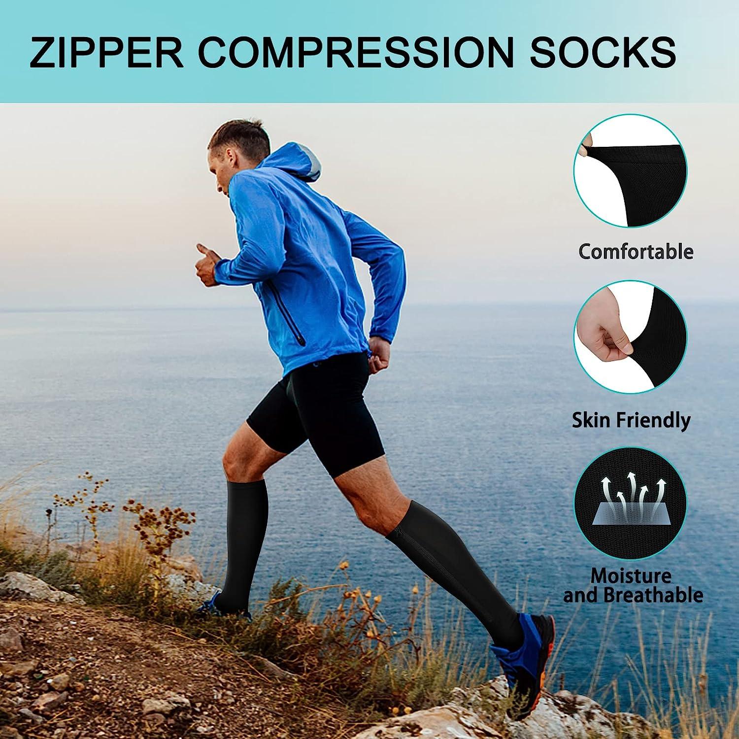 2 Pairs Zipper Compression Socks, 15-20 mmHg Closed Toe