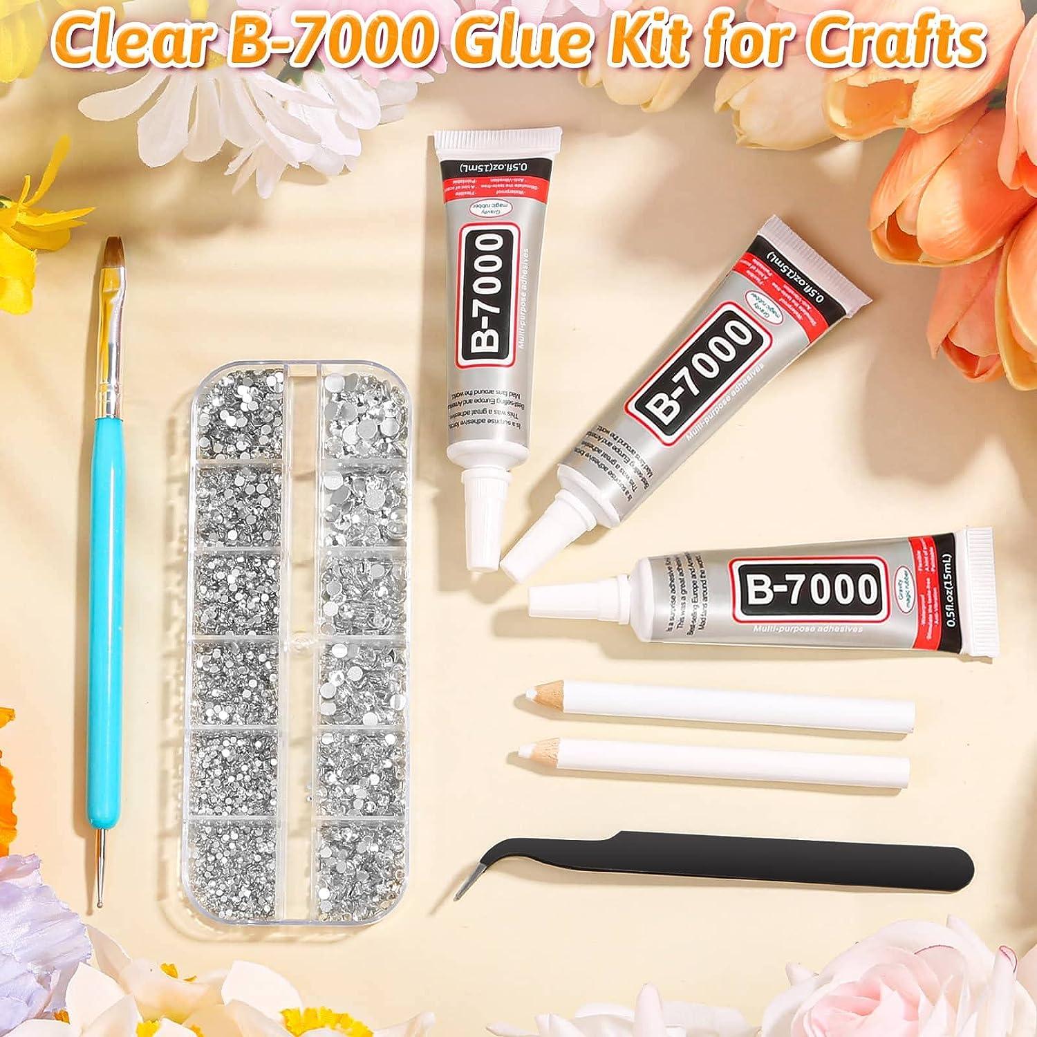 B7000 Rhinestones Clear Glue with Rhinestones for Crafts, 3600Pcs Face Gems  Clear Rhinestones Kit 6 Sizes (1.5-6 mm) with Fabric Glue for Clothes Shoes  Nail Art Face Gems Jewelry