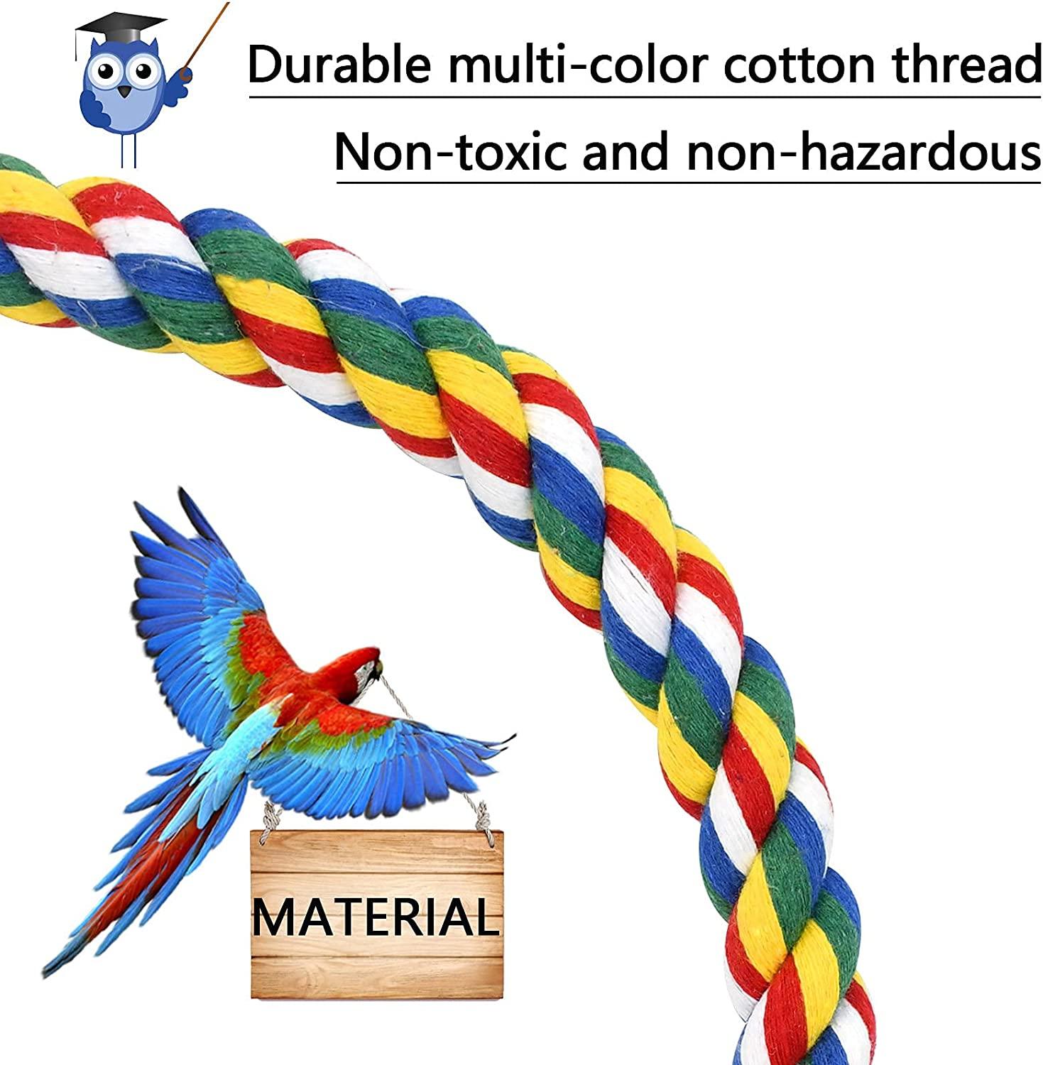 Bird Rope Perch for Parrots, Cockatiels, Parakeets, Budgie Cages Comfy Birds  Colorful Rope Perches Toy 41inch metal nut
