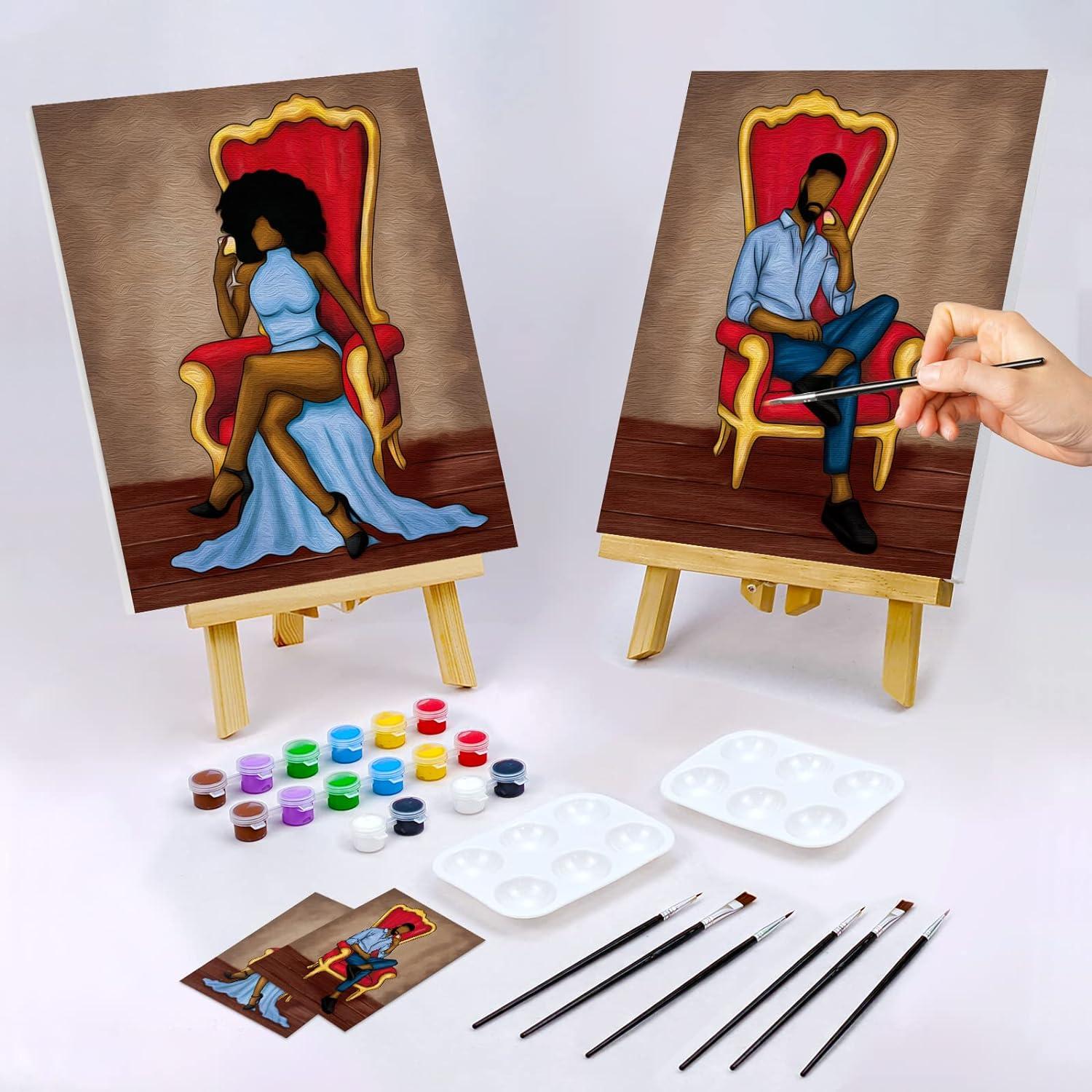 Nuberlic 2 Pack 8x10 Canvas Painting Kit Bundle Couples Paint Party Kits  Pre Drawn Canvas for Painting for Adult Afro King Queen Love Couple  Valentine's Day Gifts Art Set