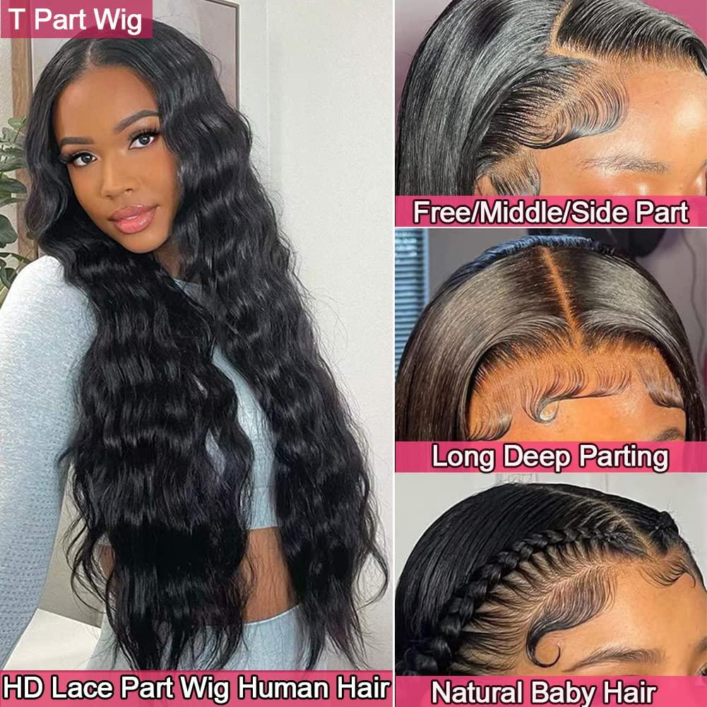 JIETAI T-Part Lace Front Wigs Human Hair Pre Plucked 180% Density Brazilian  Virgin Loose Deep Wave Human Hair Wigs with Baby Hair 13x6x1 Lace Closure  Wig For Black Women (30 inch)…