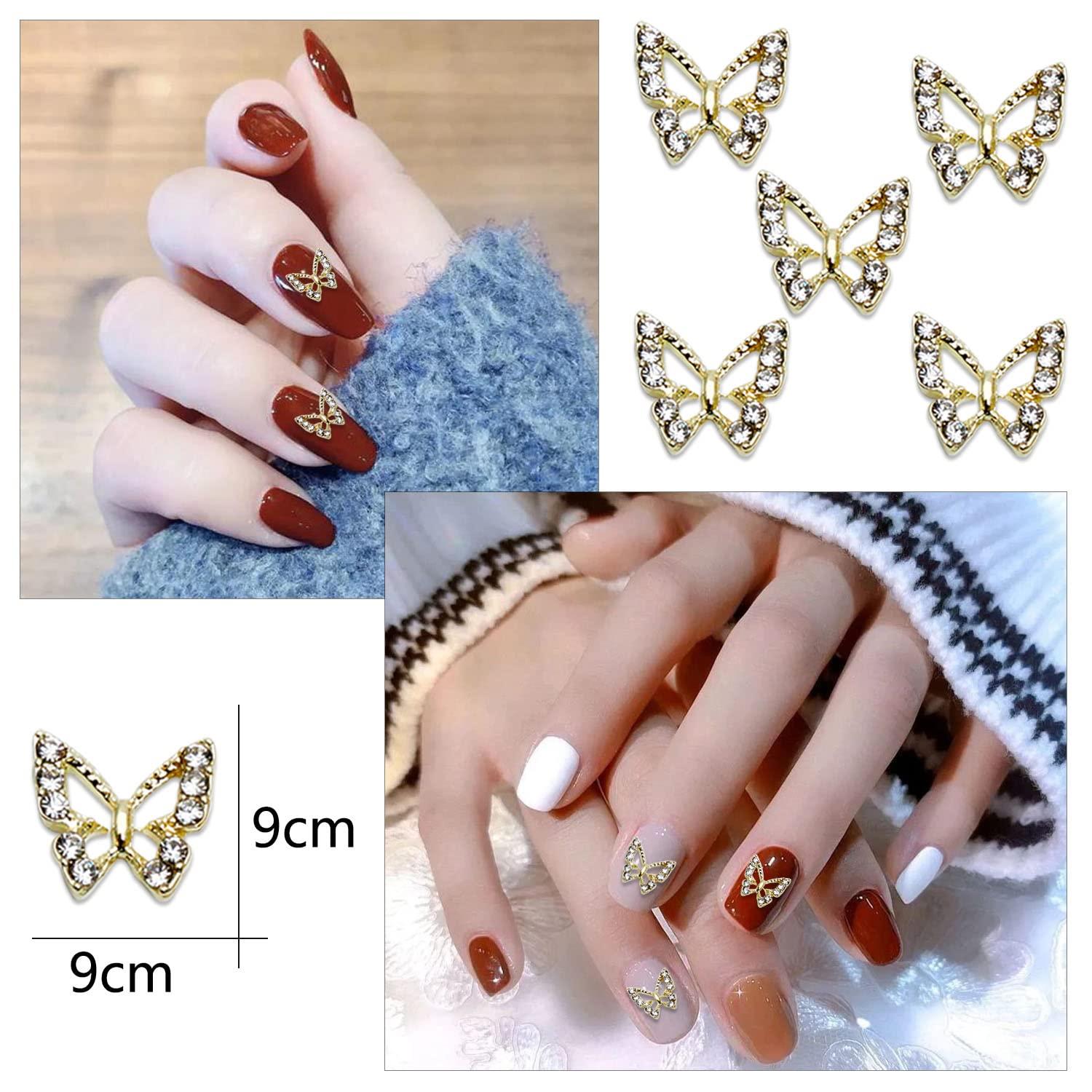 JERCLITY 30 Pieces 3D Gold and Silver Butterfly Nail Charms Inlaid