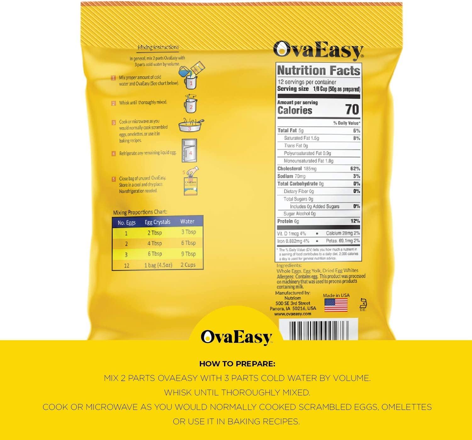 OvaEasy Dehydrated Egg Crystals 4.5oz. (128g) Bag Powdered Eggs Made